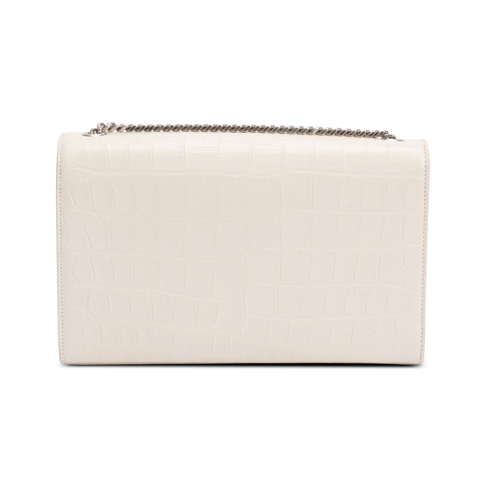 Saint Laurent Ivory Crocodile-Embossed Leather Medium Classic Monogram Kate Tassel Chain Bag
