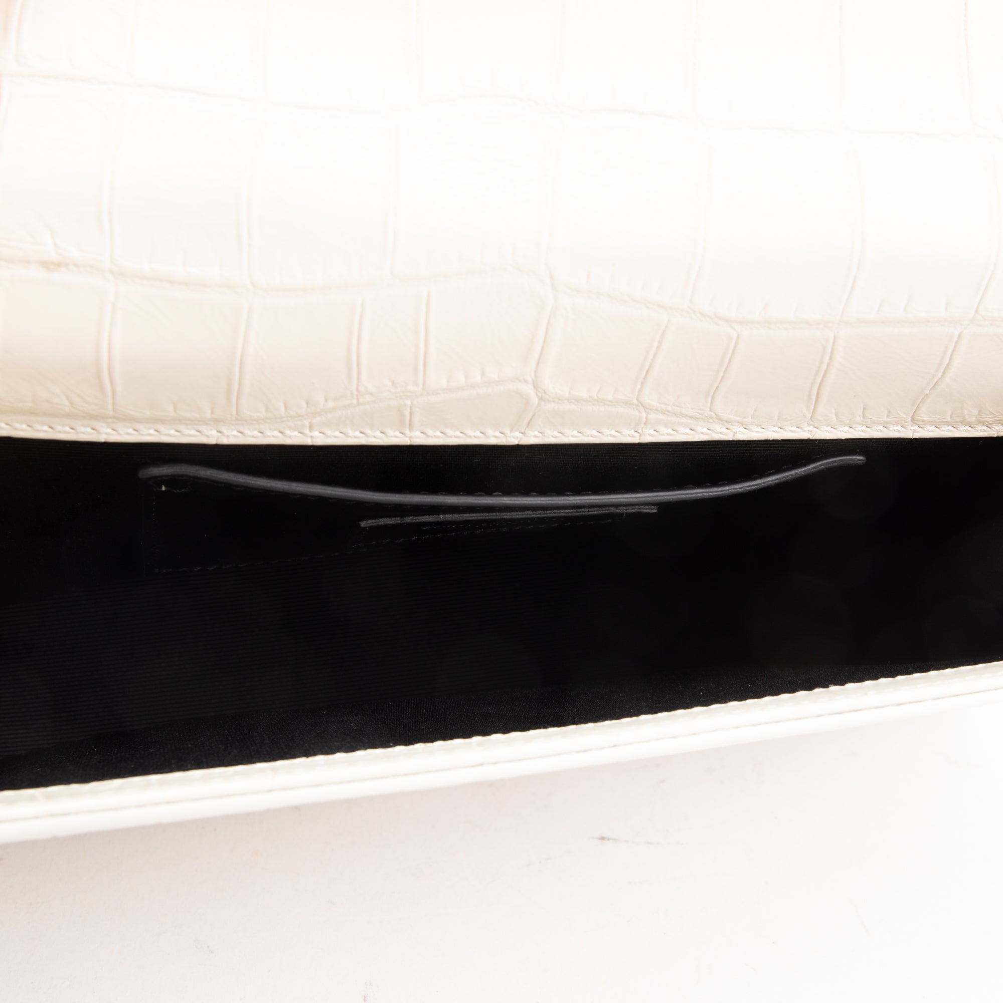 Saint Laurent Ivory Crocodile-Embossed Leather Medium Classic Monogram Kate Tassel Chain Bag