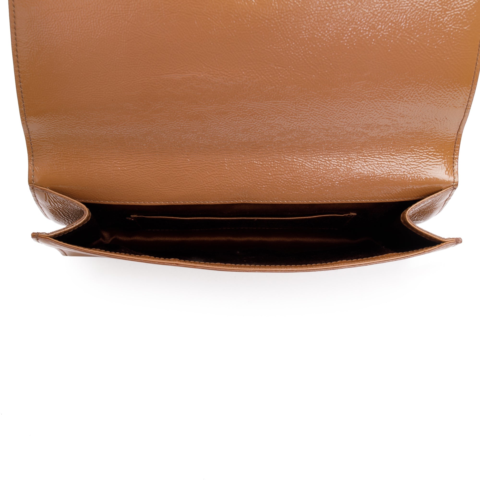 Saint Laurent Large Brown Patent Leather Belle de Jour Clutch