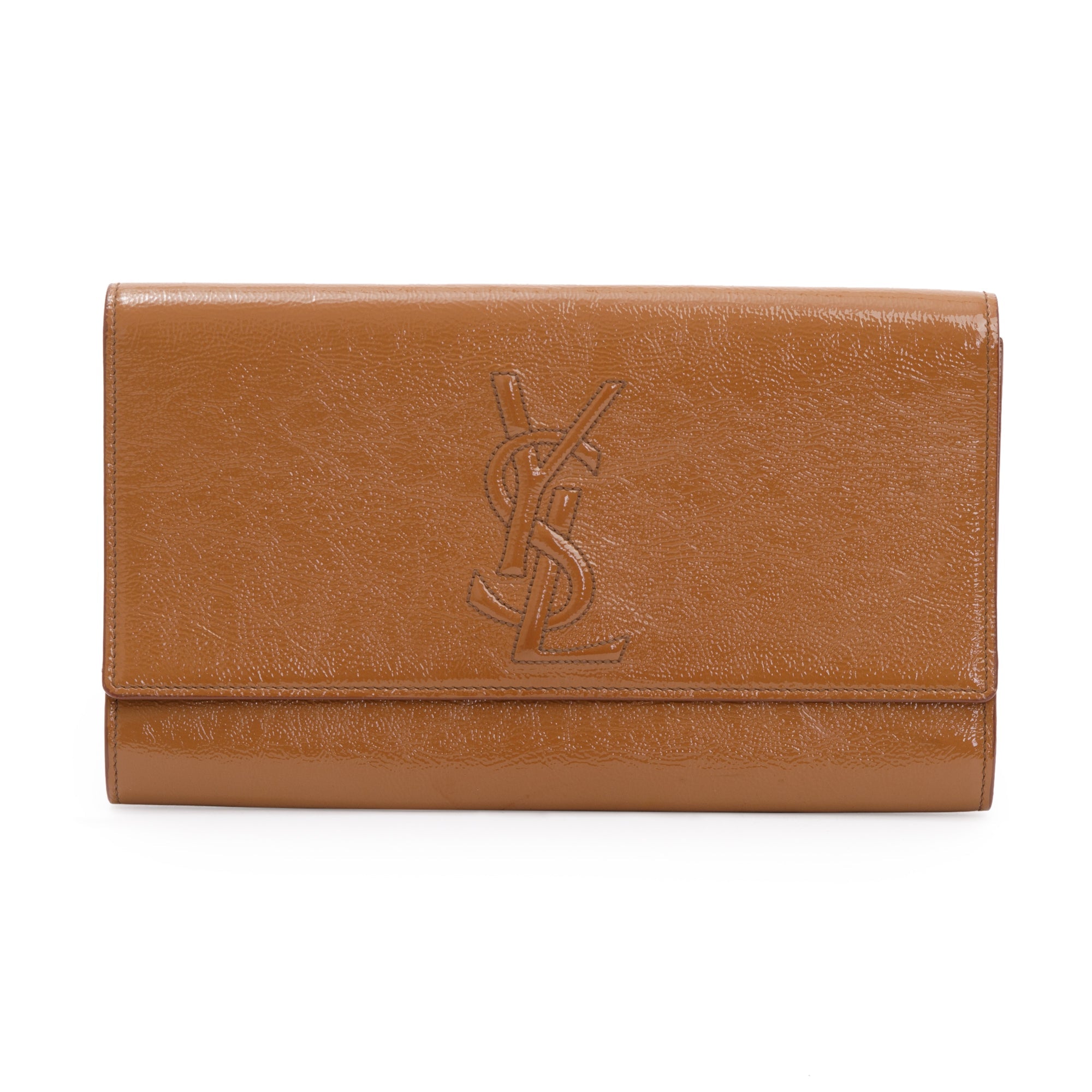 Saint Laurent Large Brown Patent Leather Belle de Jour Clutch
