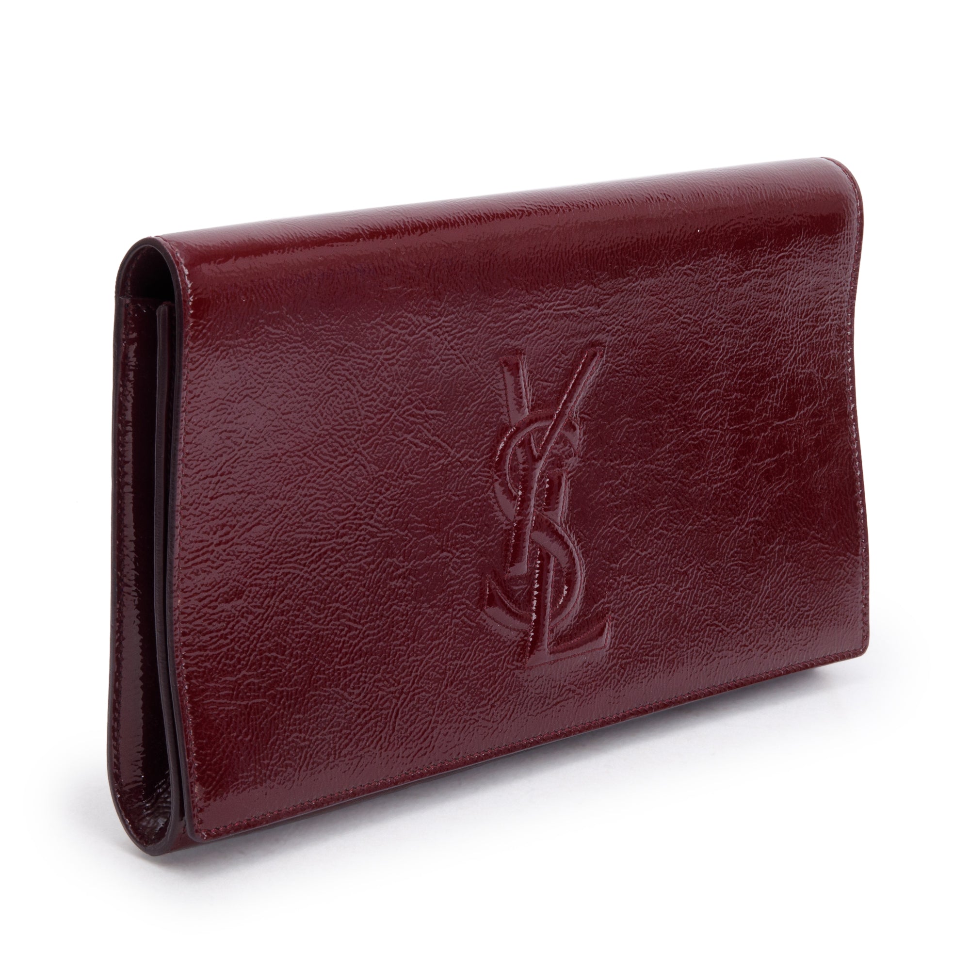 Saint Laurent Large Burgundy Patent Leather Belle de Jour Clutch
