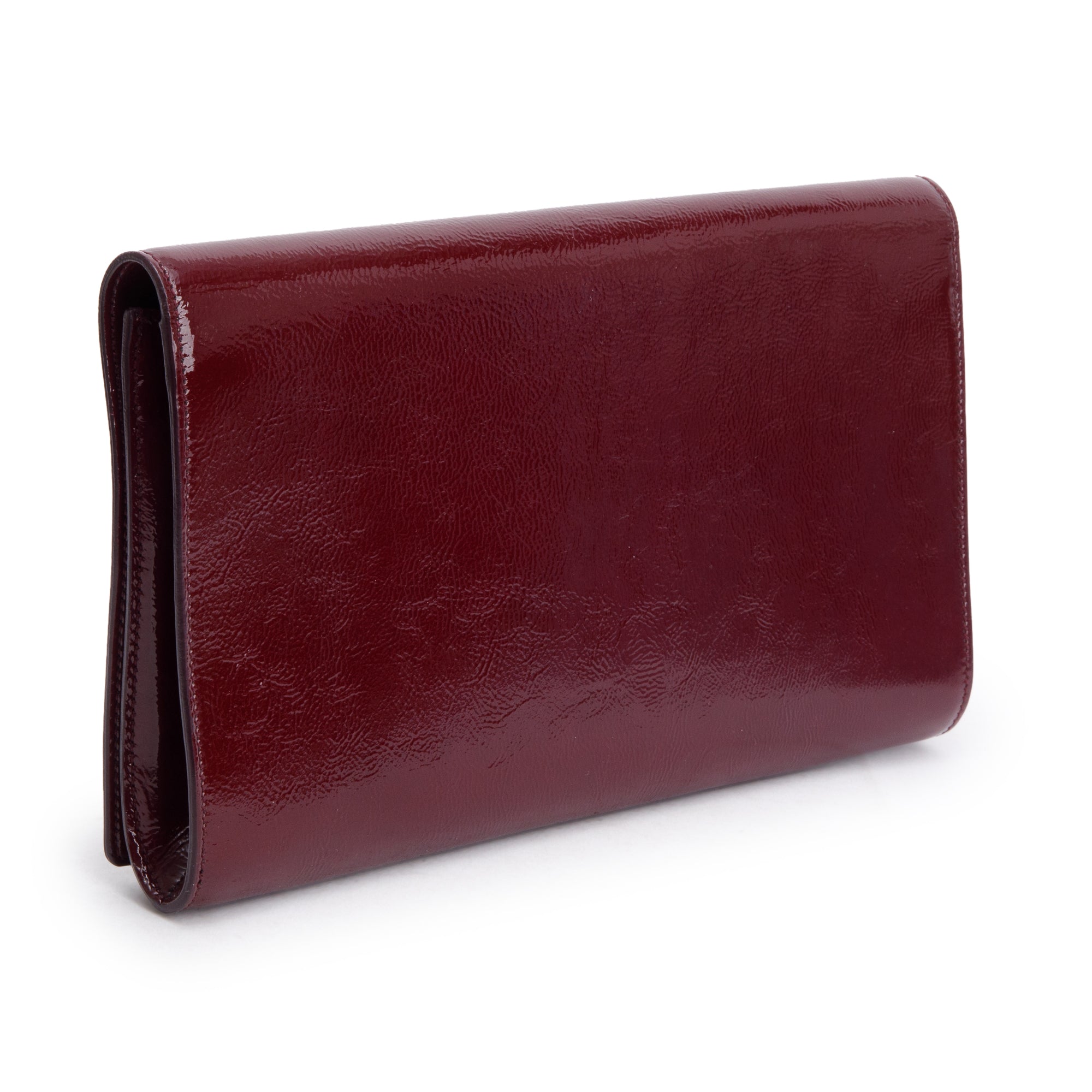 Saint Laurent Large Burgundy Patent Leather Belle de Jour Clutch