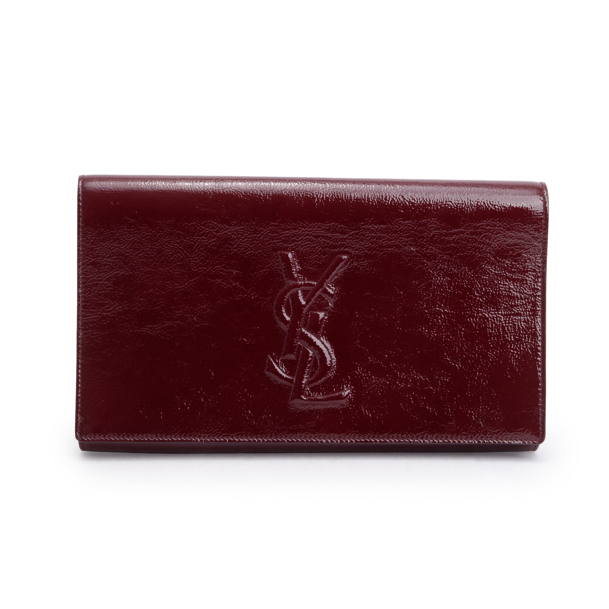 Saint Laurent Large Burgundy Patent Leather Belle de Jour Clutch