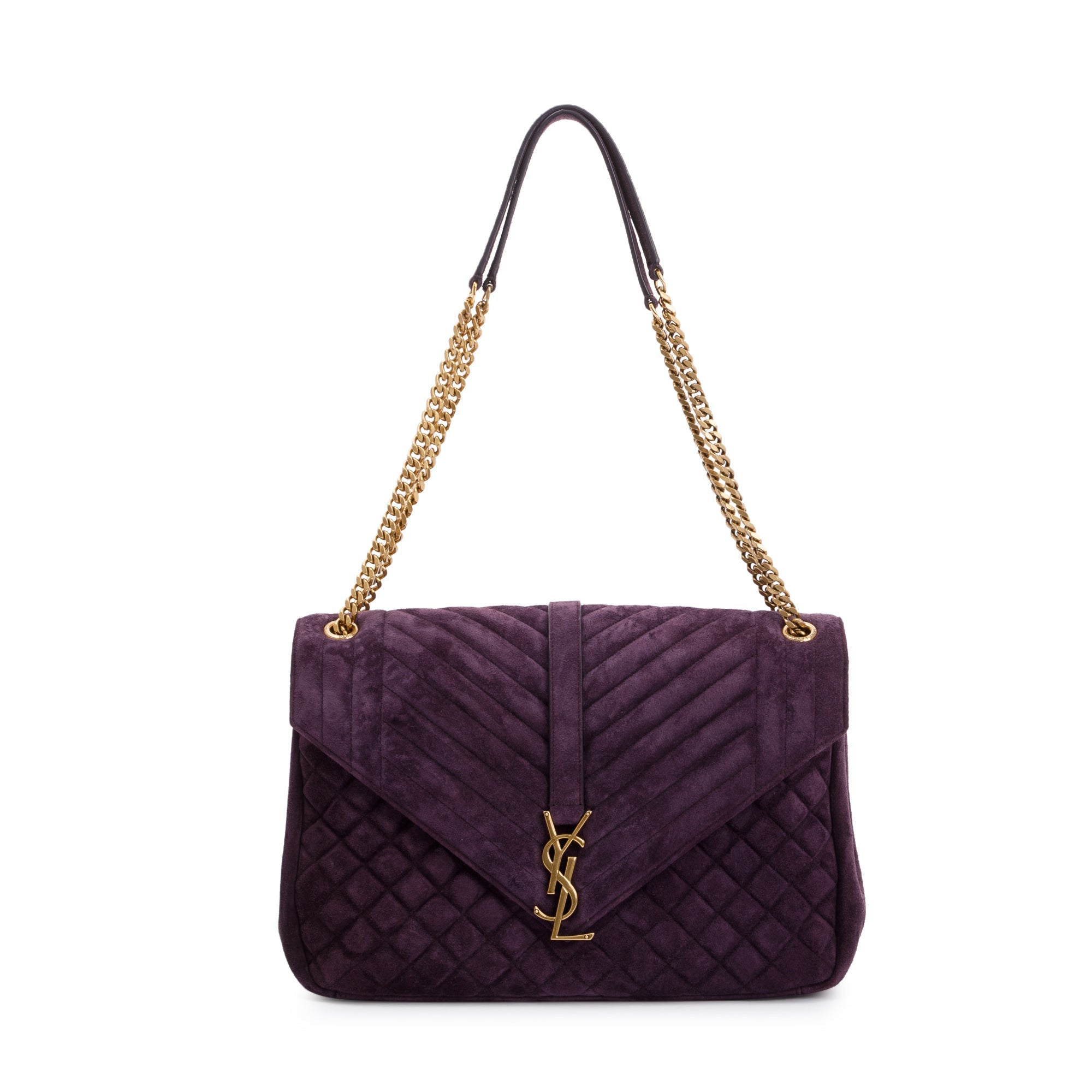 Saint Laurent Large Purple Suede Monogram Envelope Chain Bag w/ Box