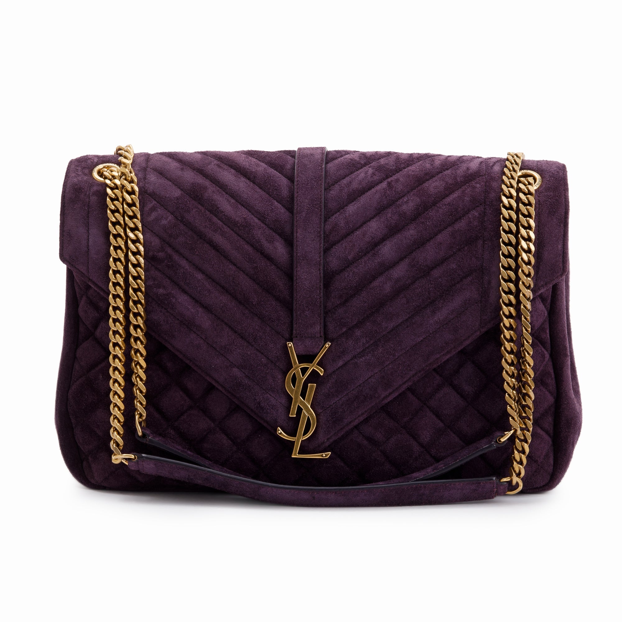 Saint Laurent Large Purple Suede Monogram Envelope Chain Bag w/ Box