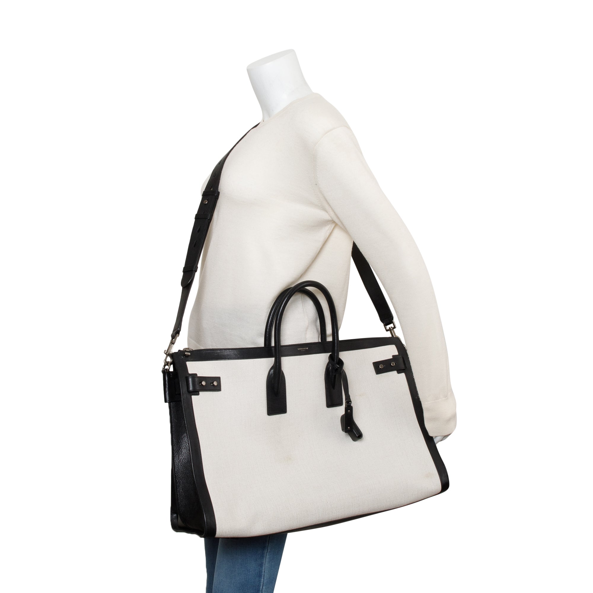 Saint Laurent Linen Calfskin Souple Sac De Jour 48H Duffle w/ Strap