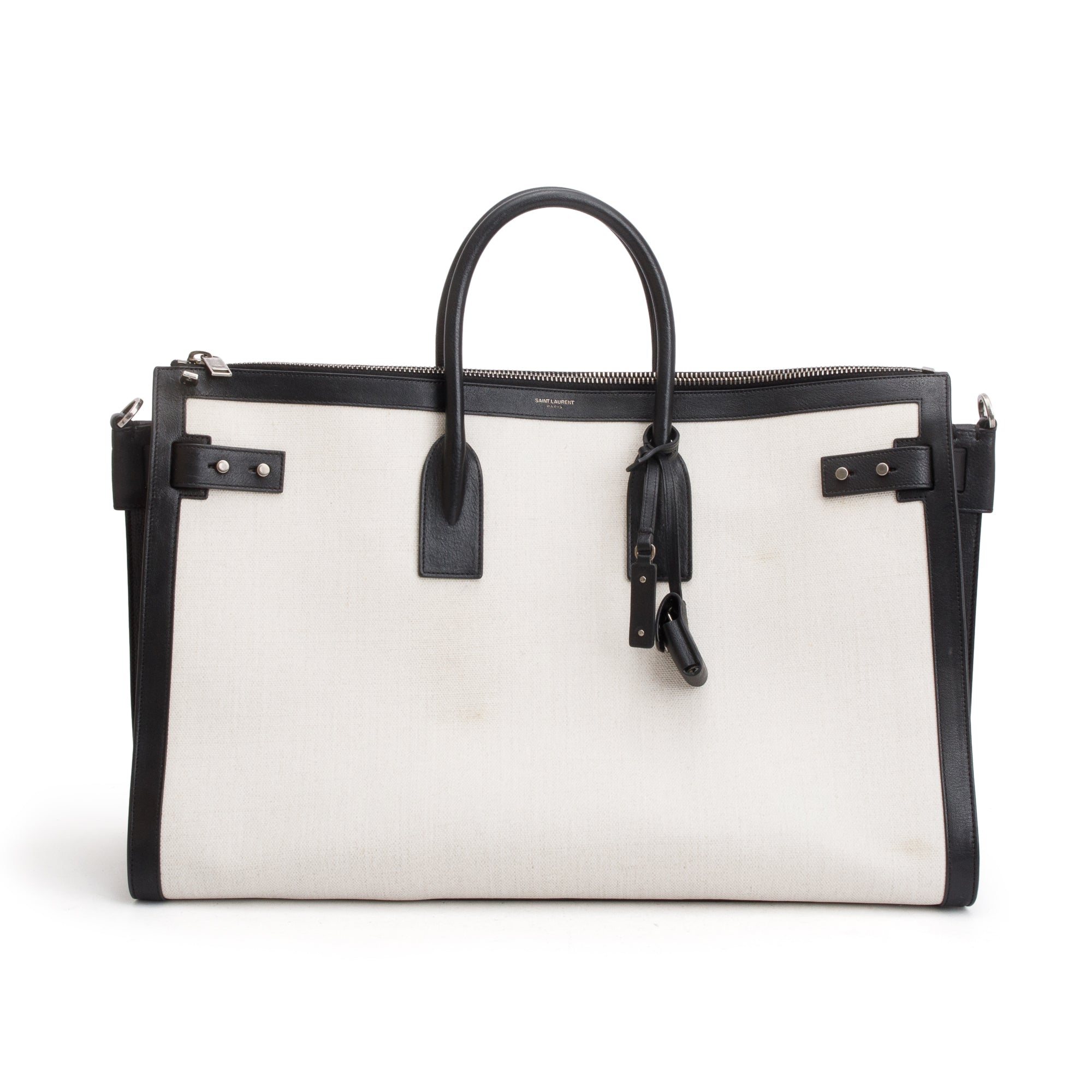 Saint Laurent Linen Calfskin Souple Sac De Jour 48H Duffle w/ Strap