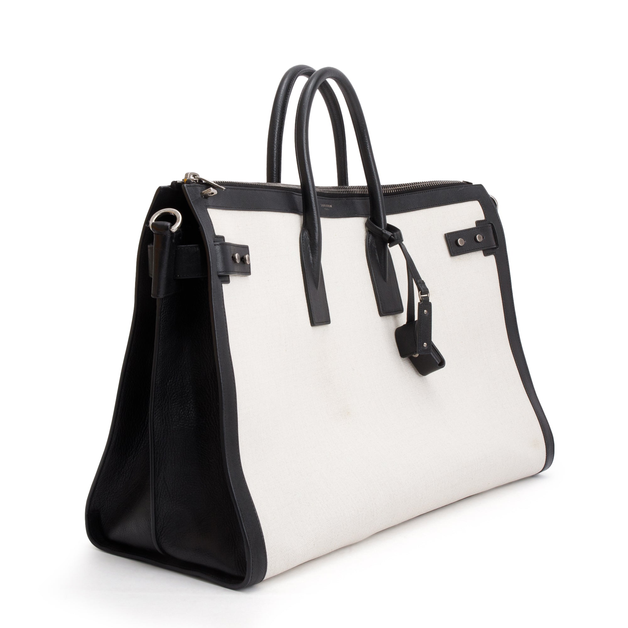 Saint Laurent Linen Calfskin Souple Sac De Jour 48H Duffle w/ Strap