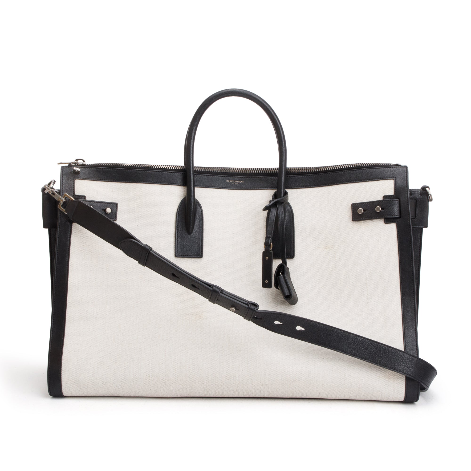 Saint Laurent Linen Calfskin Souple Sac De Jour 48H Duffle w/ Strap
