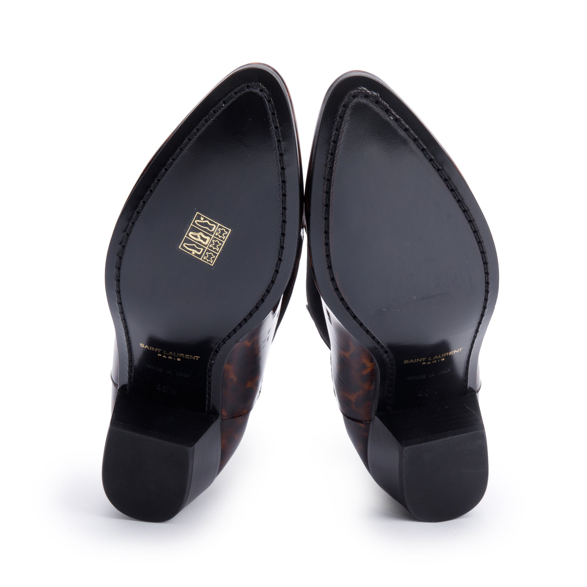 Saint Laurent Manto Naturale Patent Tartaruga Leather West 45 Chelsea Boots, Size 40.5 w/ Box