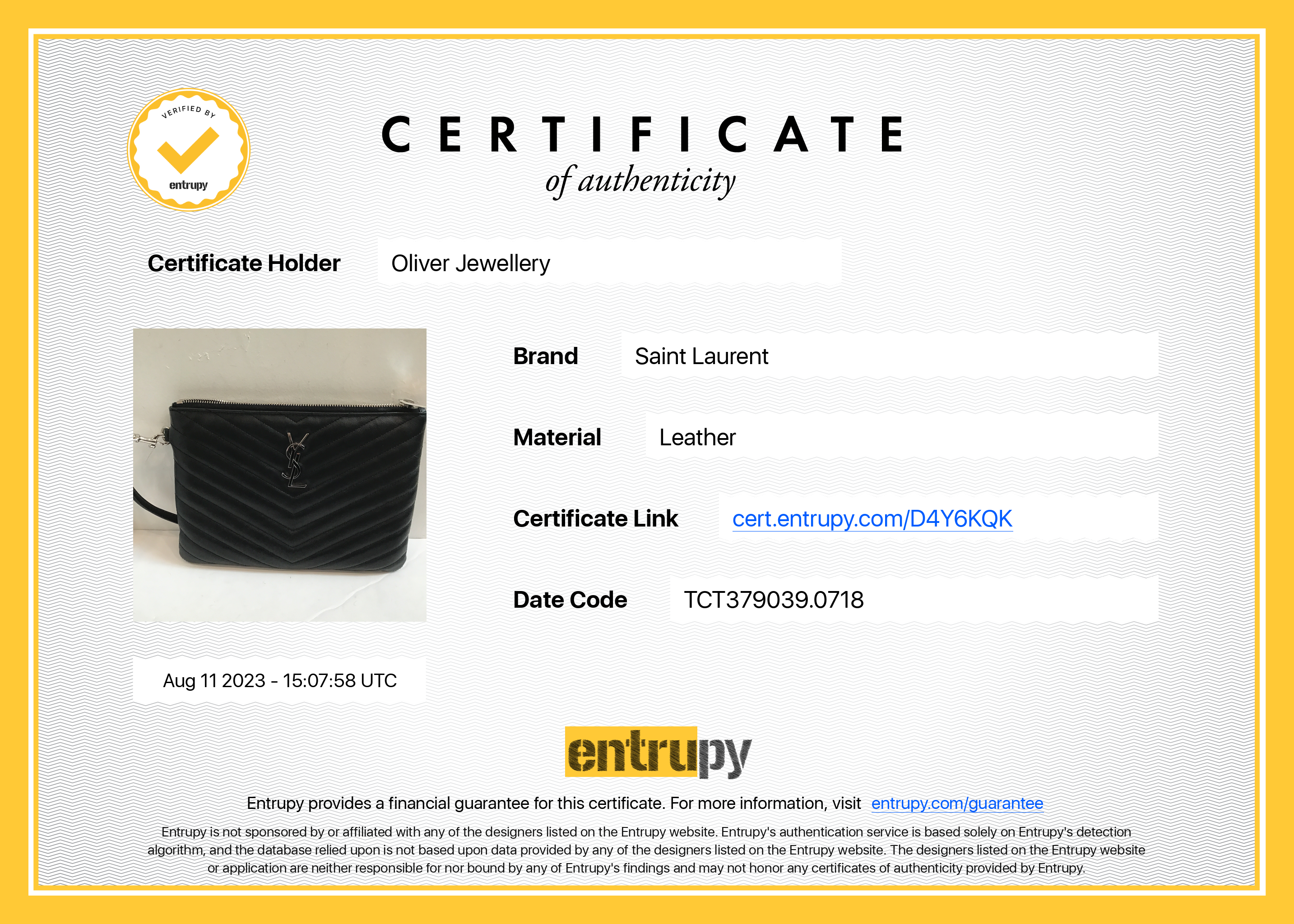 Saint Laurent Matelasse Cassandre Wrist Pouch w/ Box