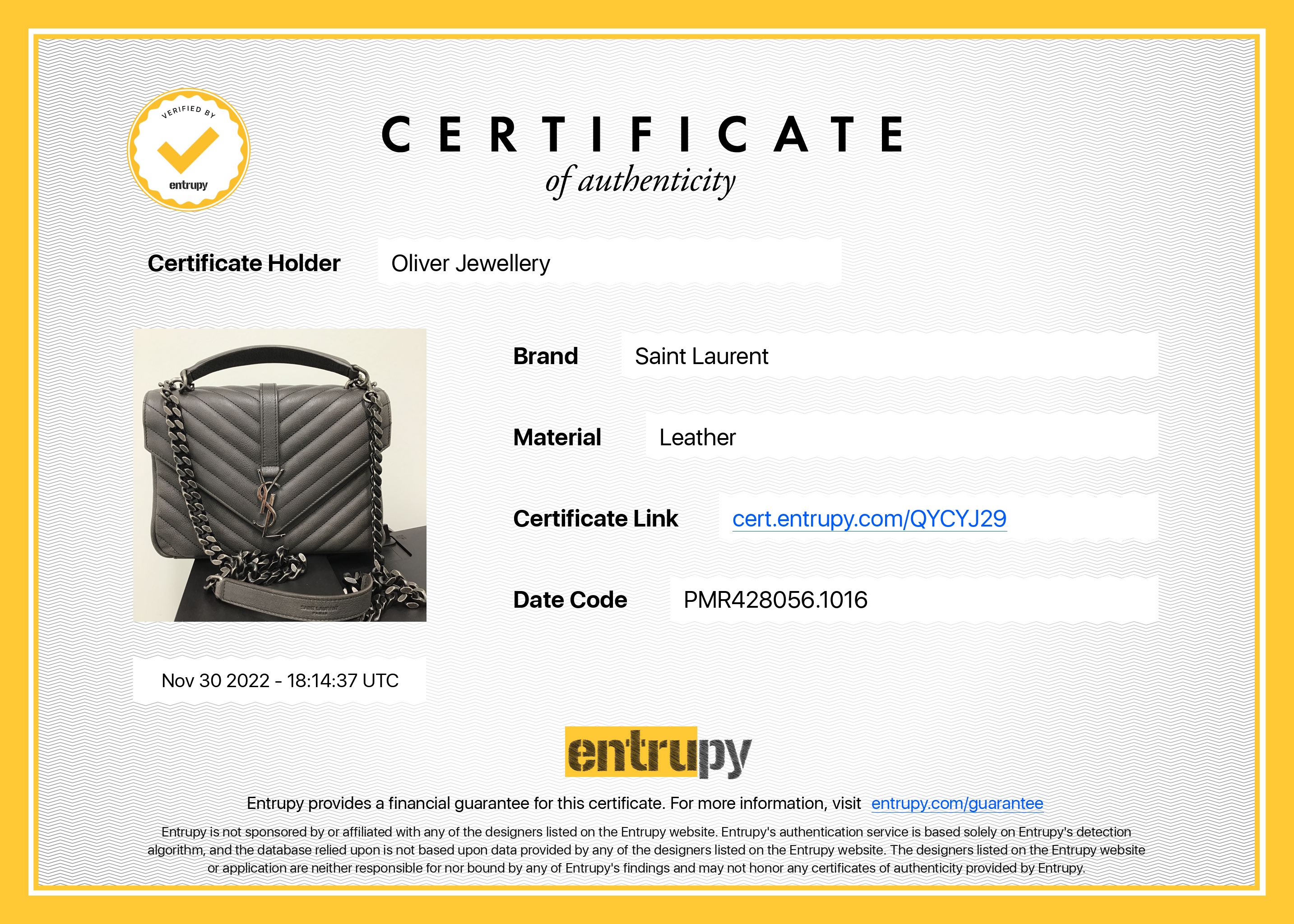 Saint Laurent Medium Chevron College Bag w/ Box & Receipt