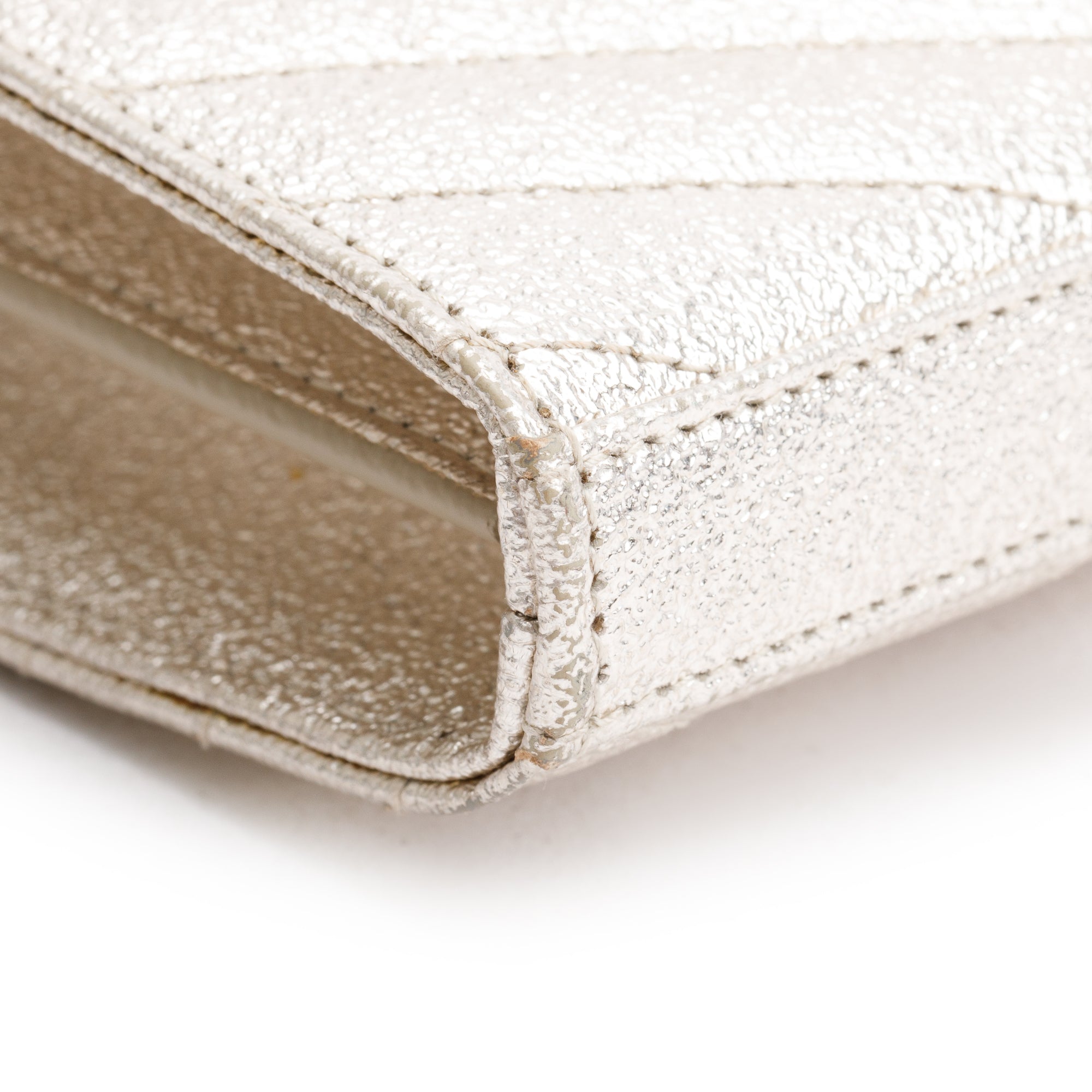 Saint Laurent Metallic Gold Grain De Poudre Leather Cassandre Matelasse Chain Wallet w/ Box