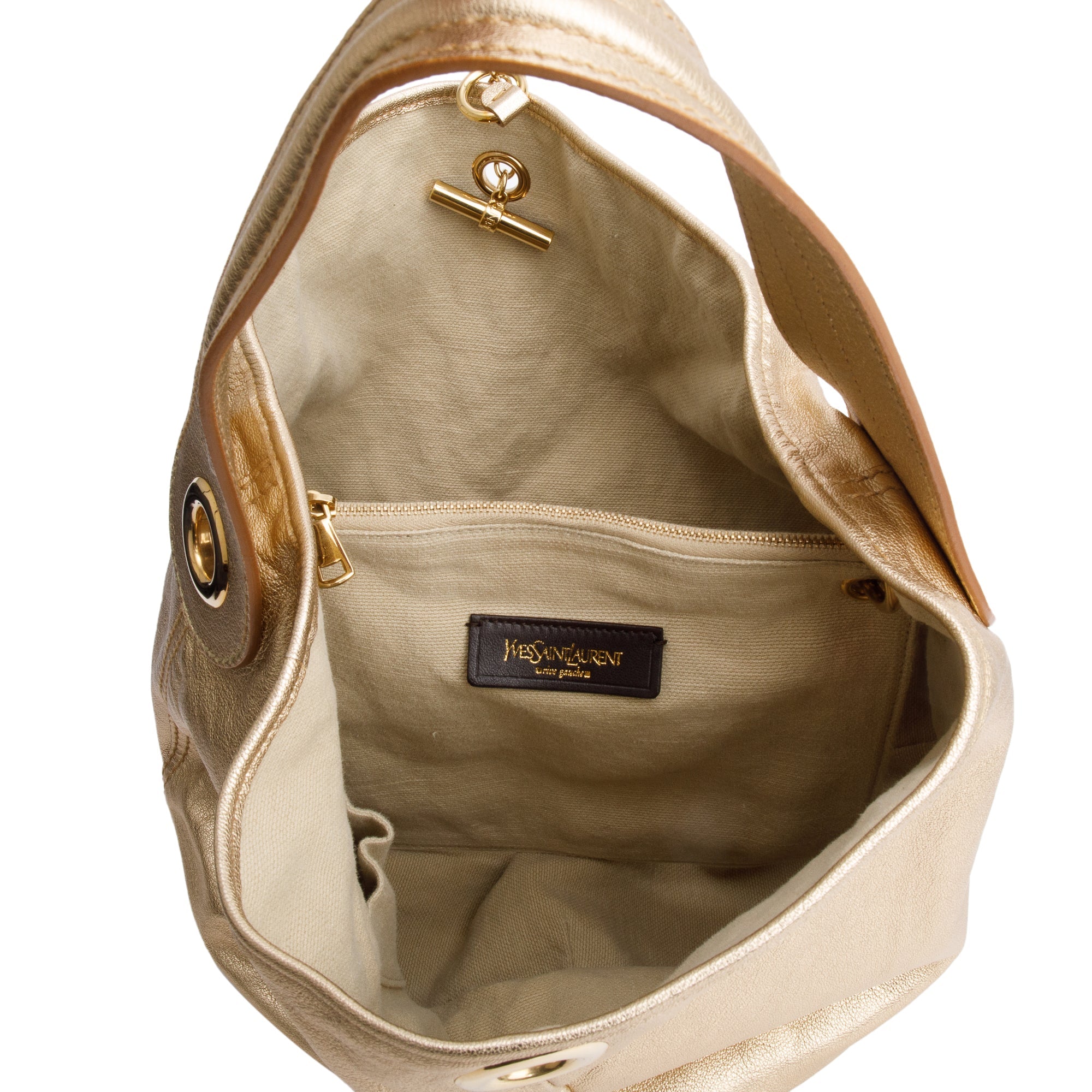 Saint Laurent Metallic Gold Patent Leather Capri Bucket Bag