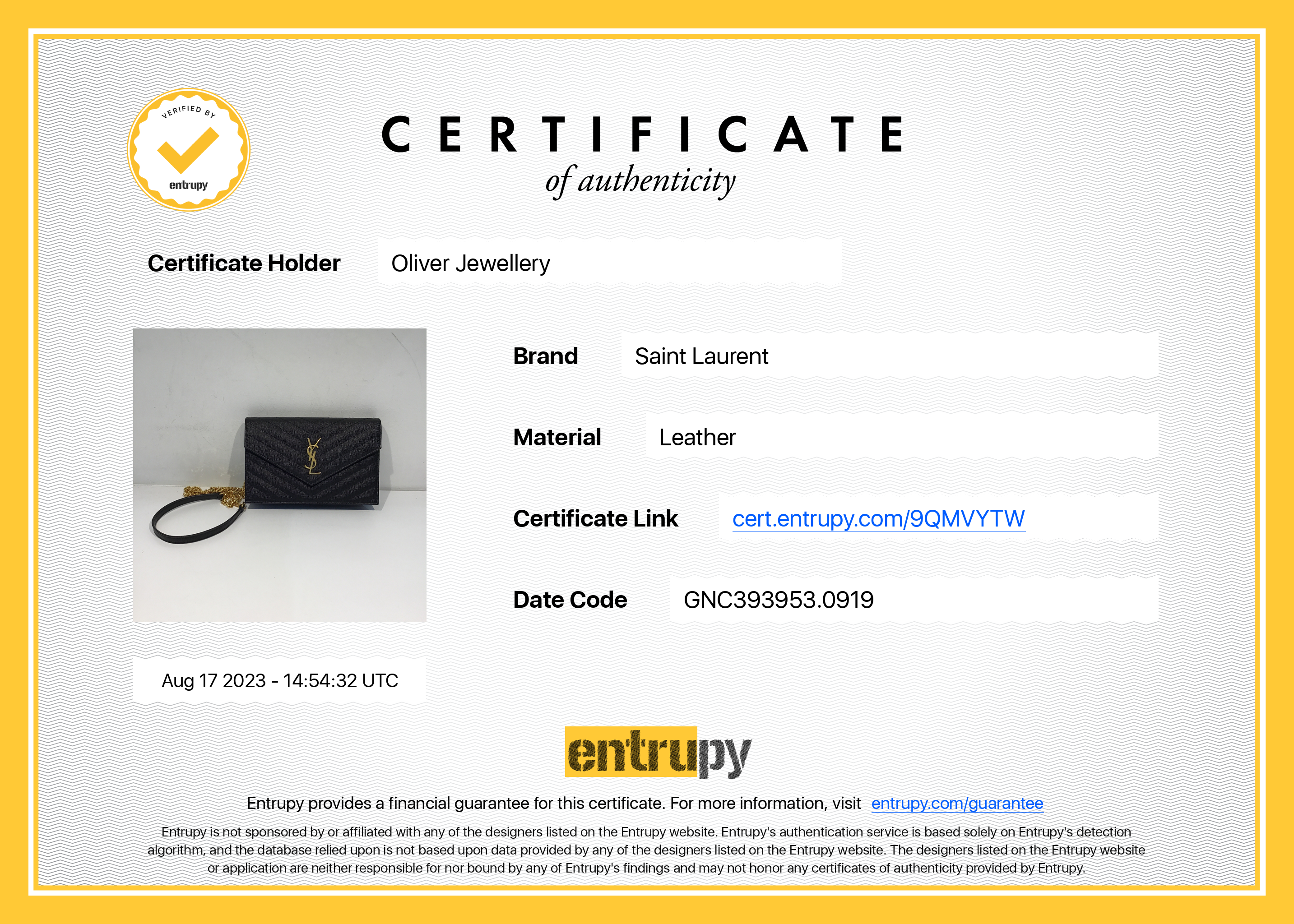 Saint Laurent Monogram Matelasse Envelope Chain Wallet w/ Box