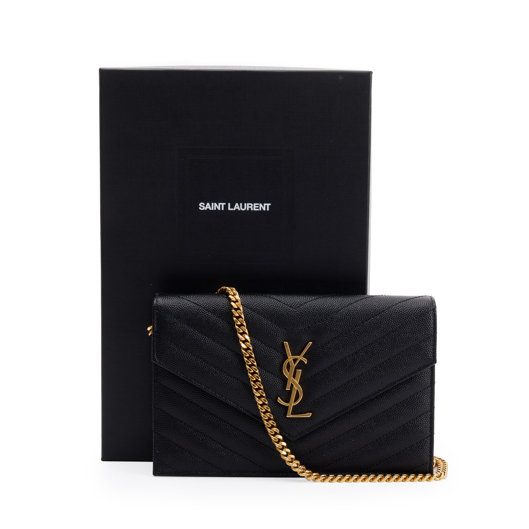 Saint Laurent Monogram Matelasse Envelope Chain Wallet w/ Box