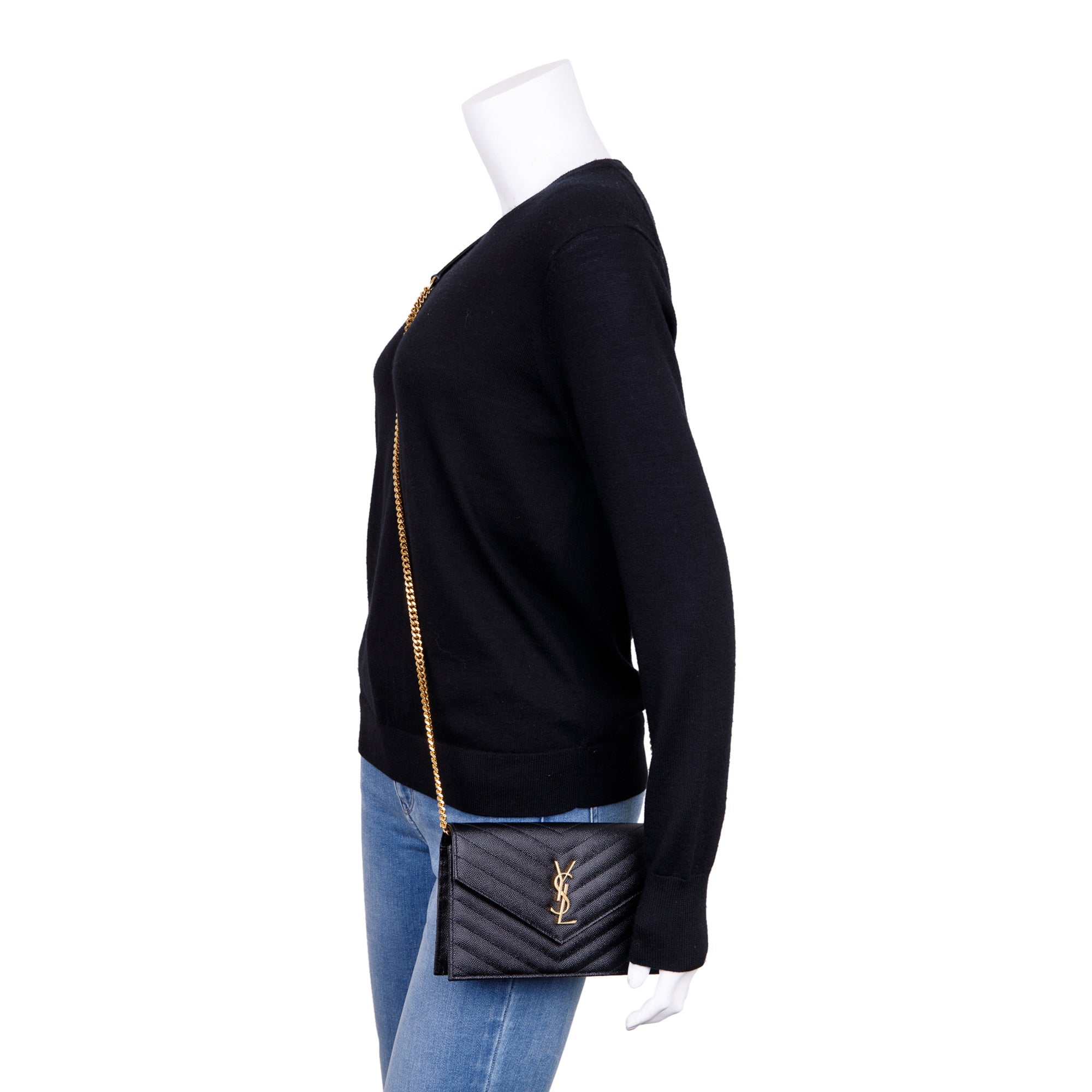 Saint Laurent Monogram Matelasse Envelope Chain Wallet w/ Box