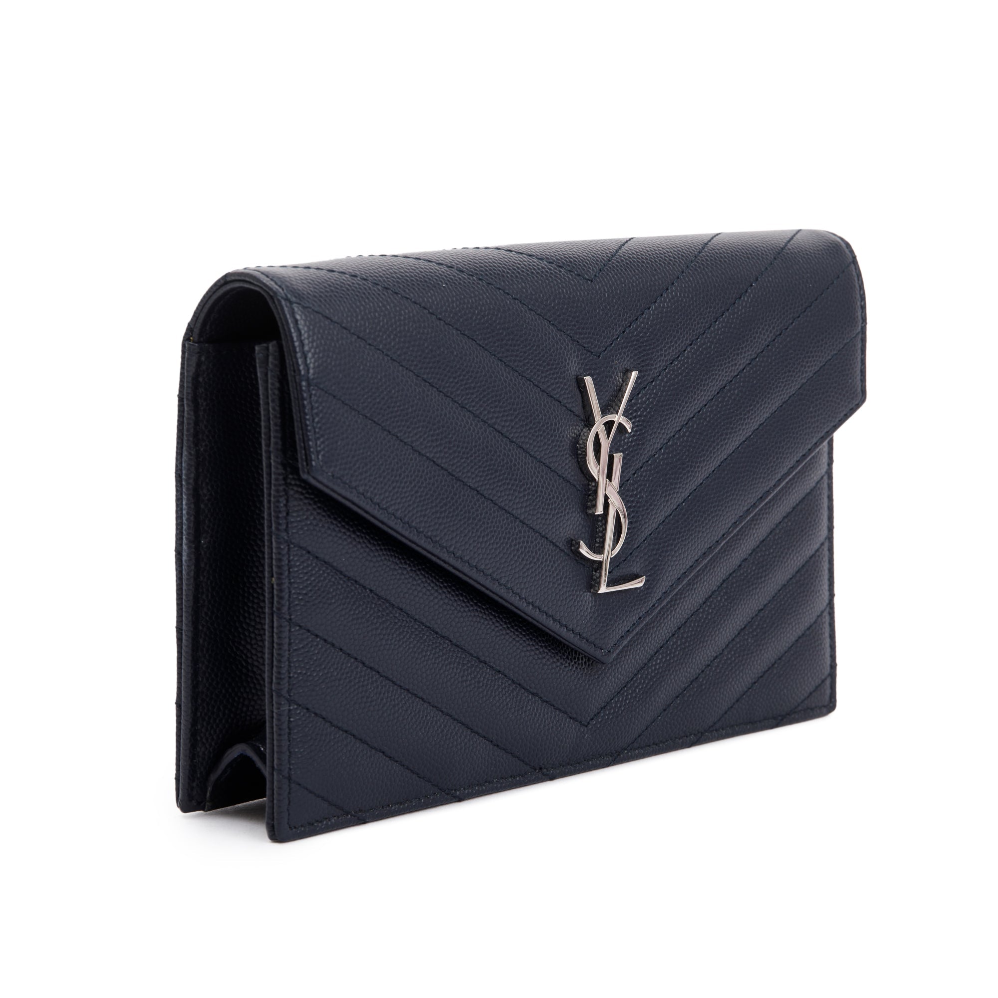 Saint Laurent Navy Cassandre Matelasse Envelope Chain Wallet