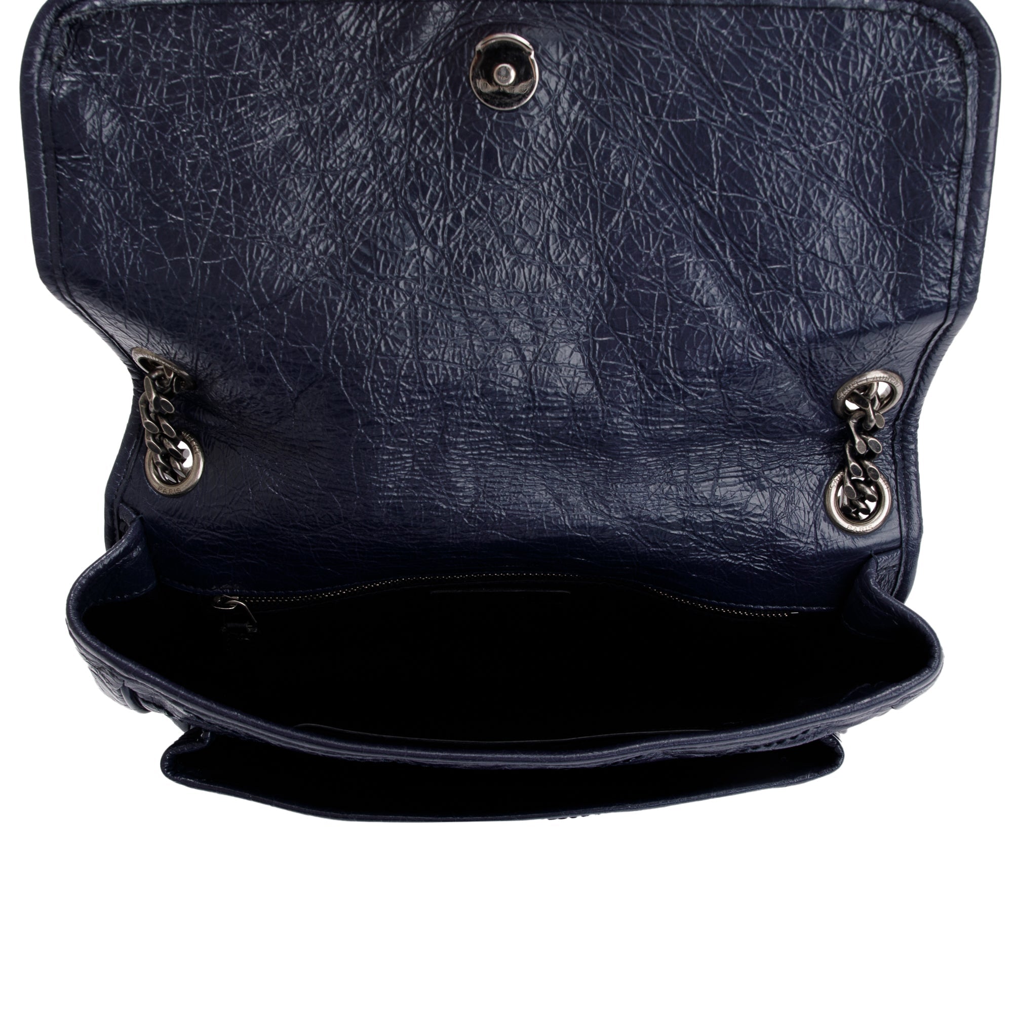 Saint Laurent Navy Crinkled Calfskin Leather Medium Niki Shoulder Bag