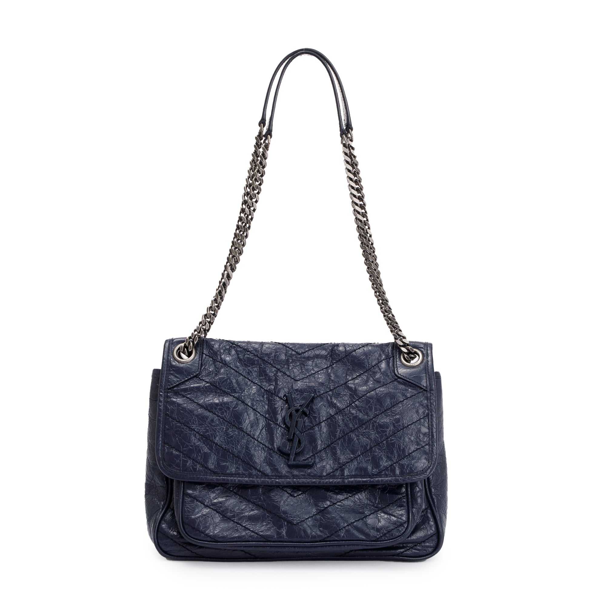Saint Laurent Navy Crinkled Calfskin Leather Medium Niki Shoulder Bag