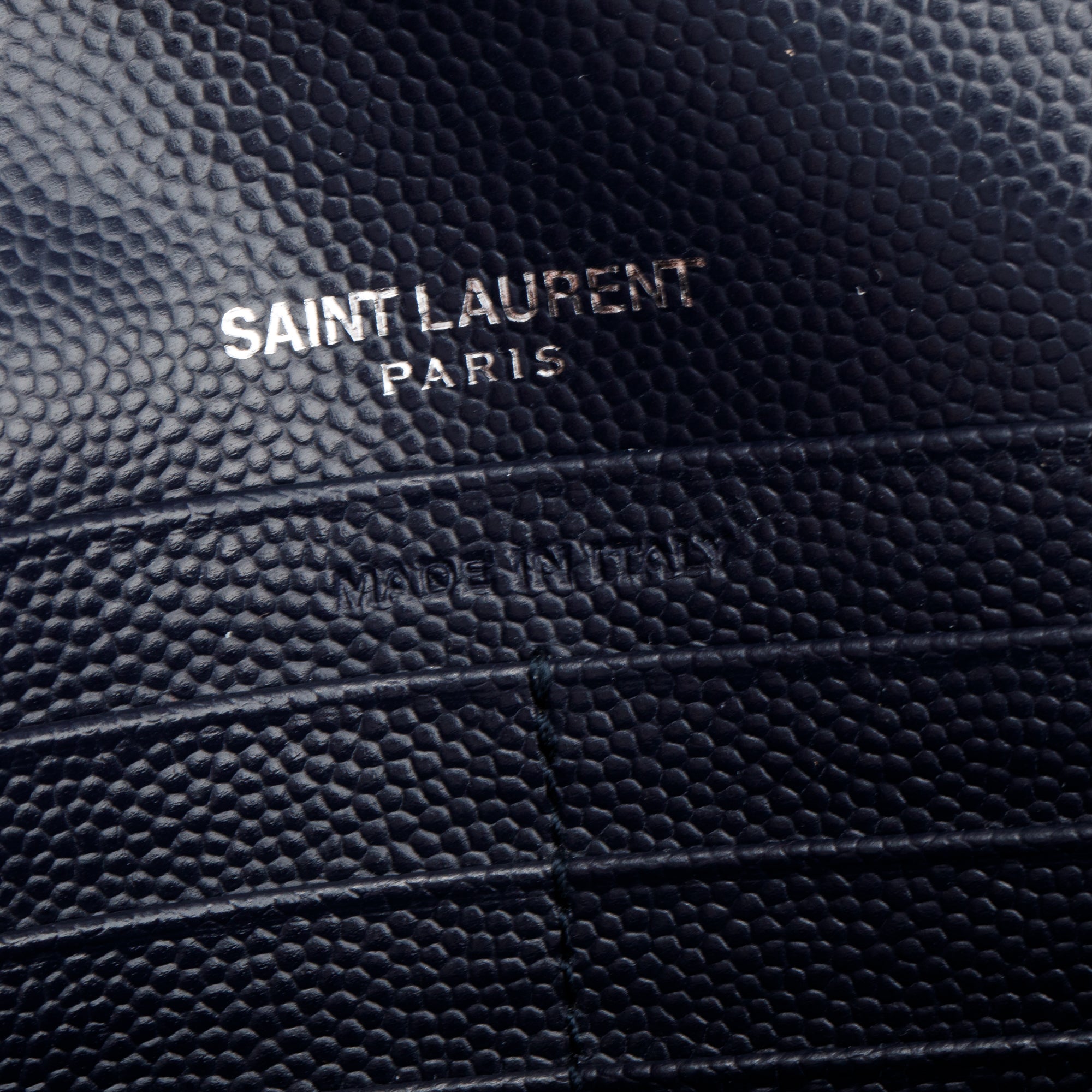 Saint Laurent Navy Grain De Poudre Leather Cassandre Envelope Chain Wallet w/ Box