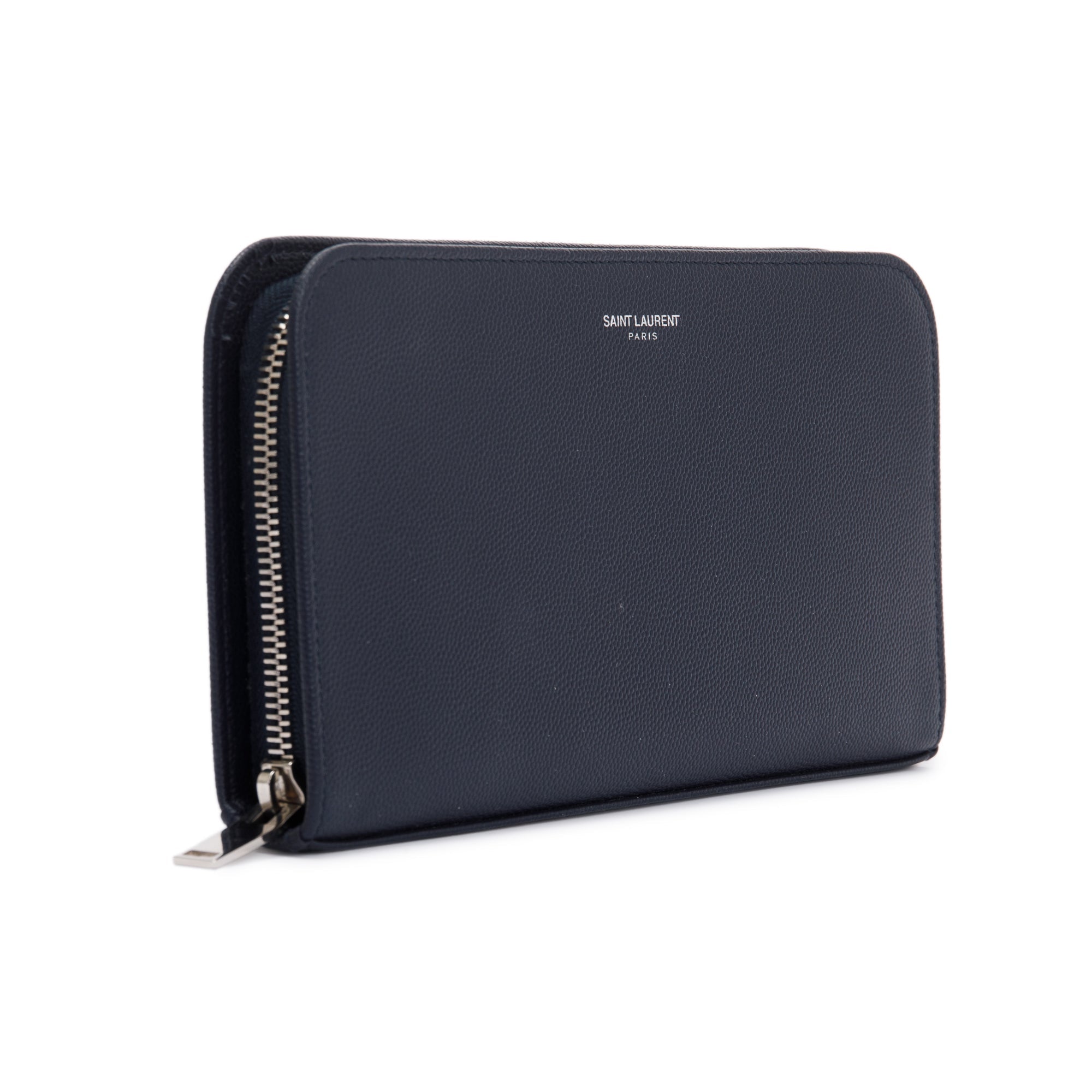 Saint Laurent Navy Grain de Poudre Leather Paris Zip Around Wallet