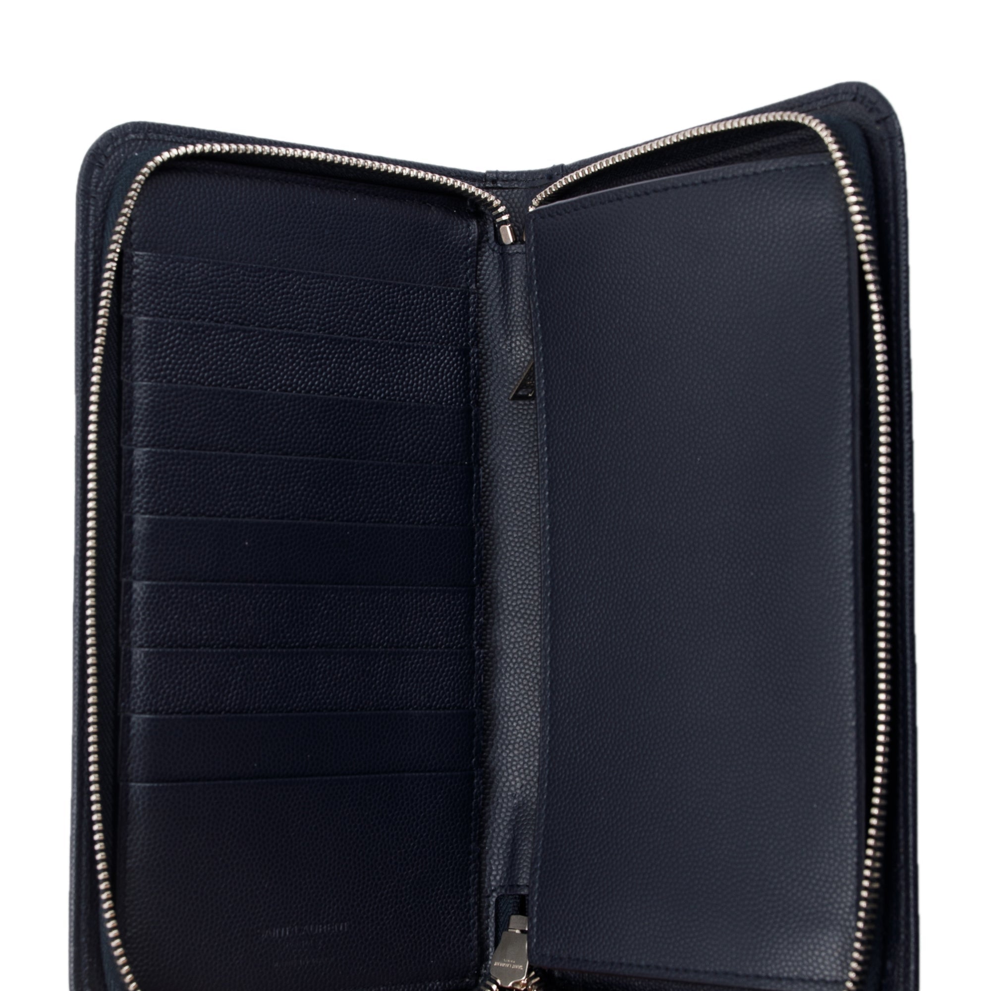 Saint Laurent Navy Grain de Poudre Leather Paris Zip Around Wallet