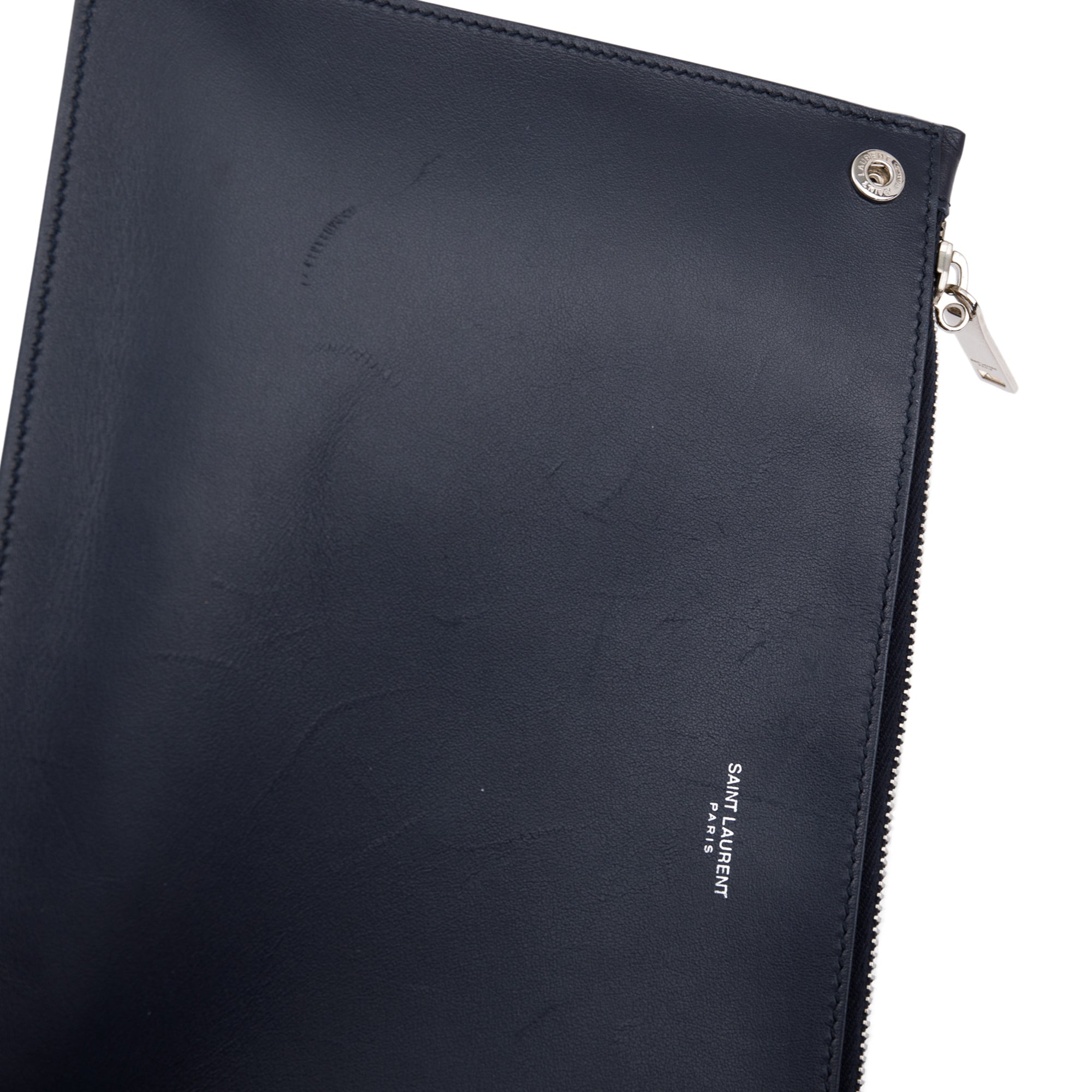 Saint Laurent Navy Grained Leather Small Sac De Jour w/ Strap & Pouch