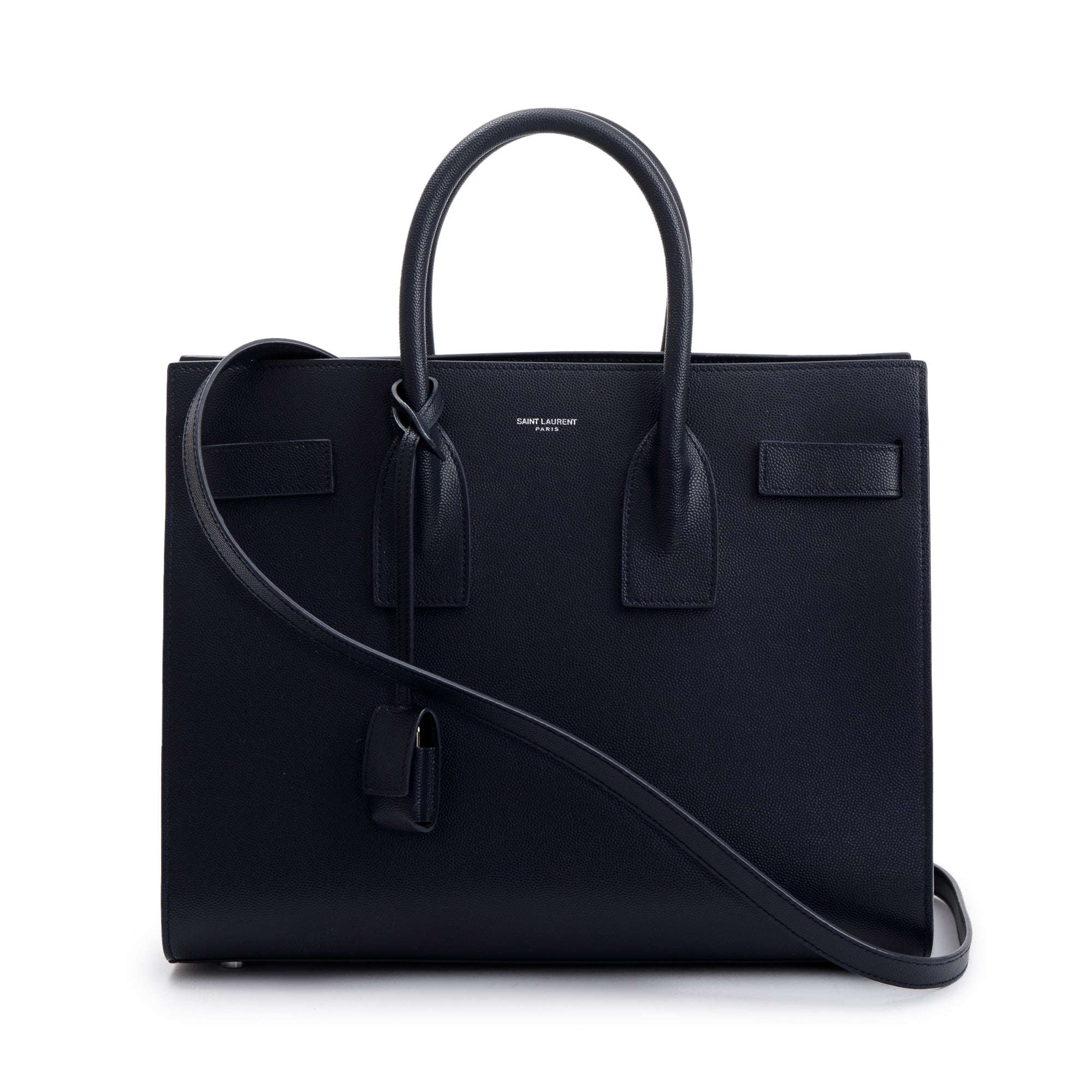 Saint Laurent Navy Grained Leather Small Sac De Jour w/ Strap & Pouch