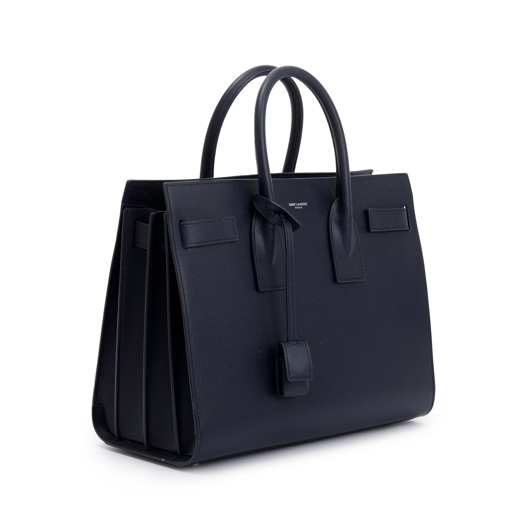 Saint Laurent Navy Grained Leather Small Sac De Jour w/ Strap & Pouch