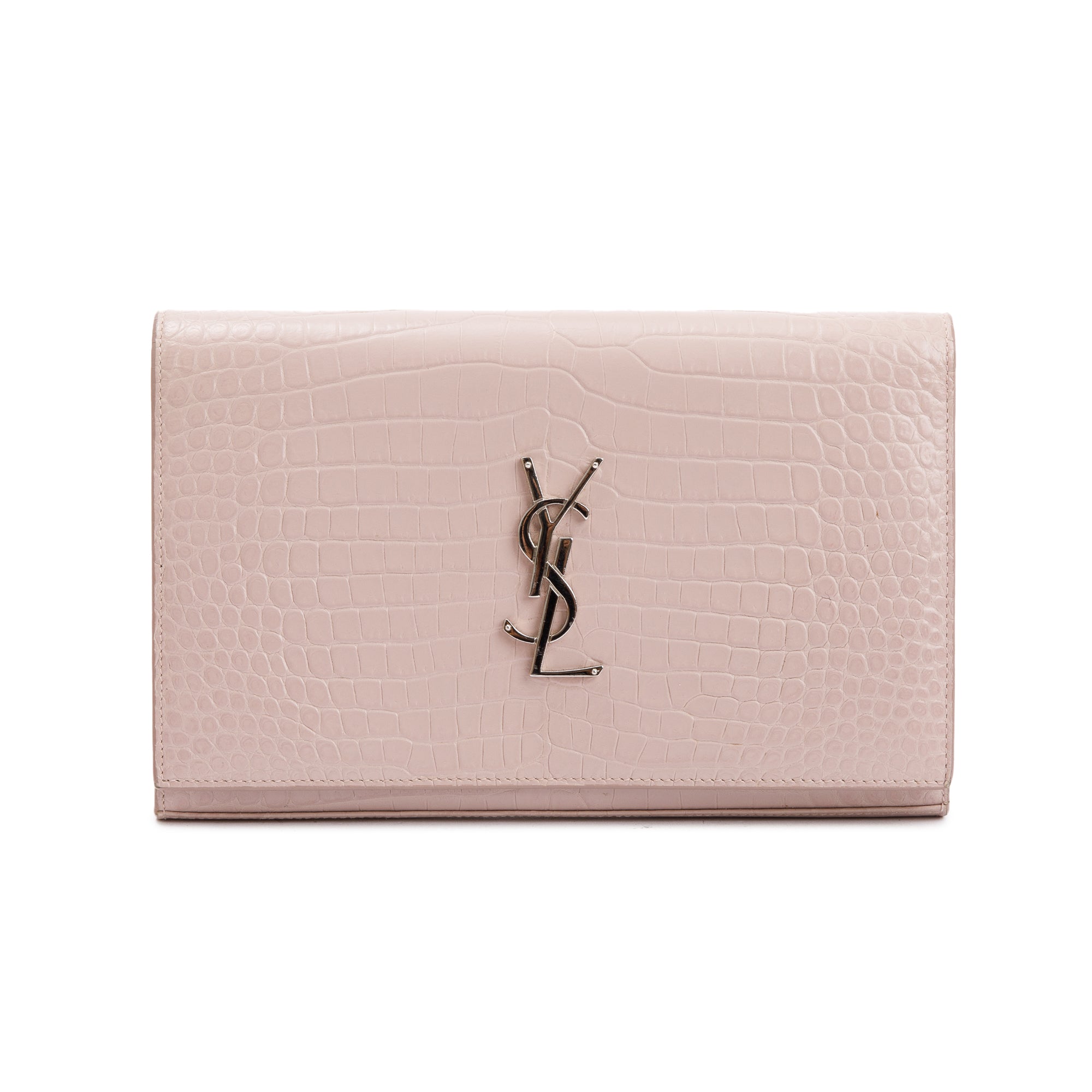 Saint Laurent Pink Crocodile-Embossed Leather Cassandre Chain Wallet