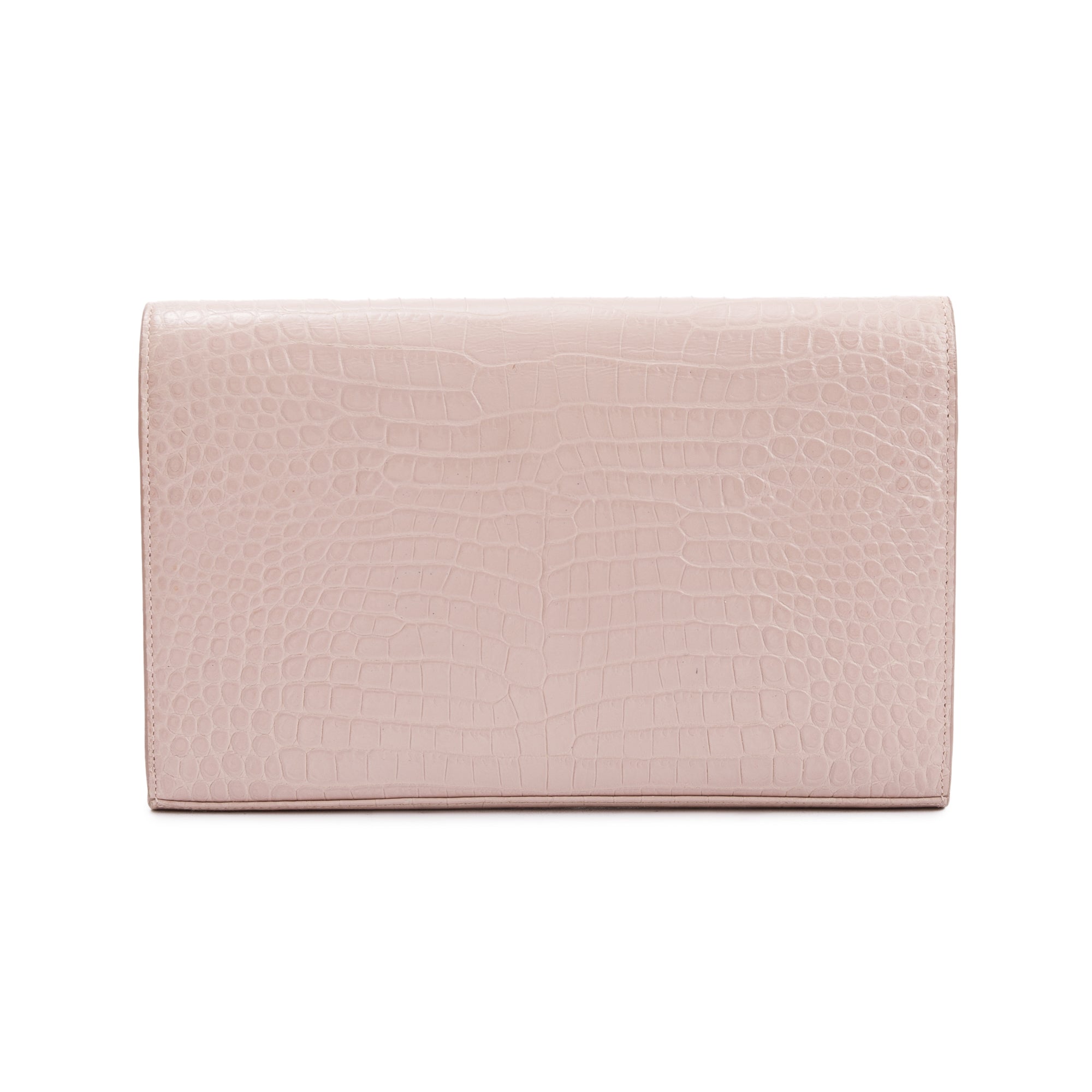 Saint Laurent Pink Crocodile-Embossed Leather Cassandre Chain Wallet