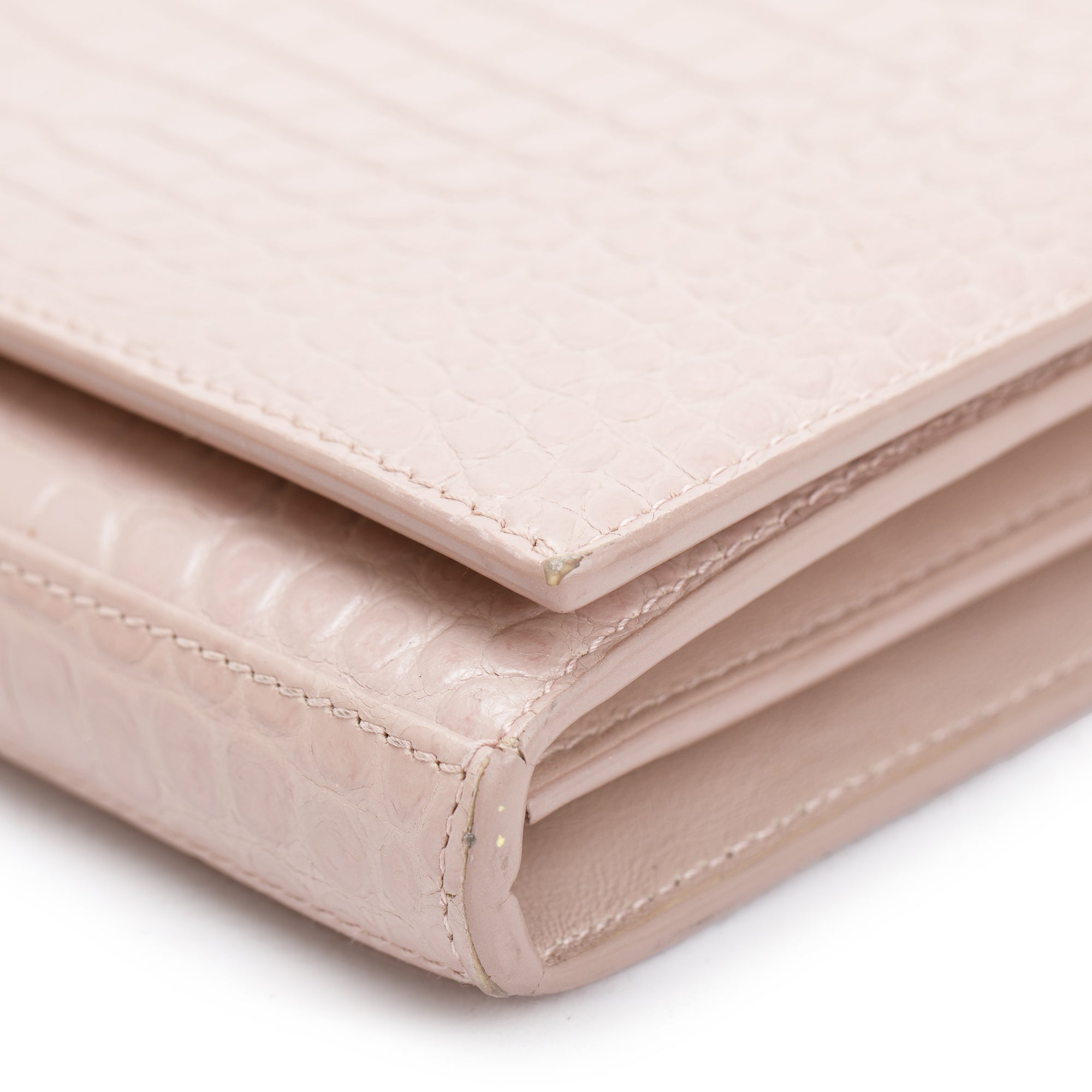 Saint Laurent Pink Crocodile-Embossed Leather Cassandre Chain Wallet