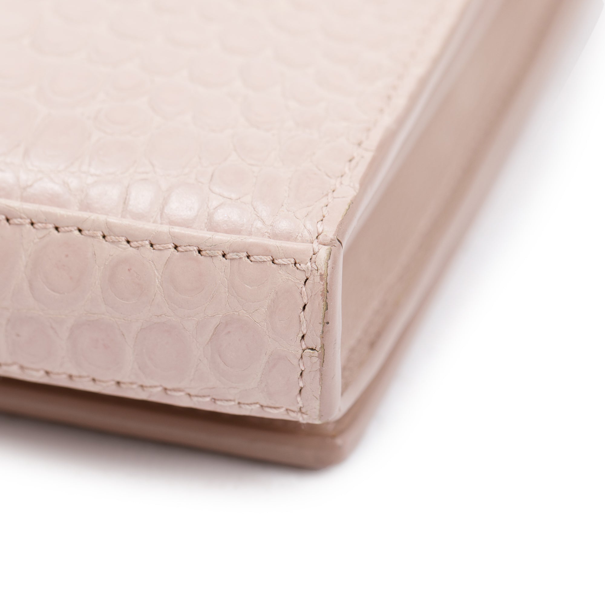 Saint Laurent Pink Crocodile-Embossed Leather Cassandre Chain Wallet