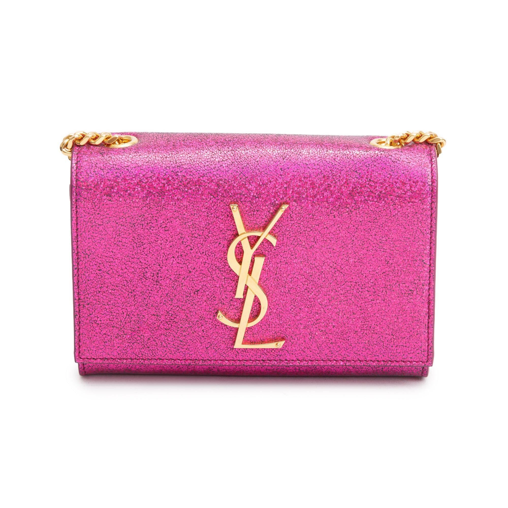 Saint Laurent Pink Glitter Leather Mini Monogram Kate Bag