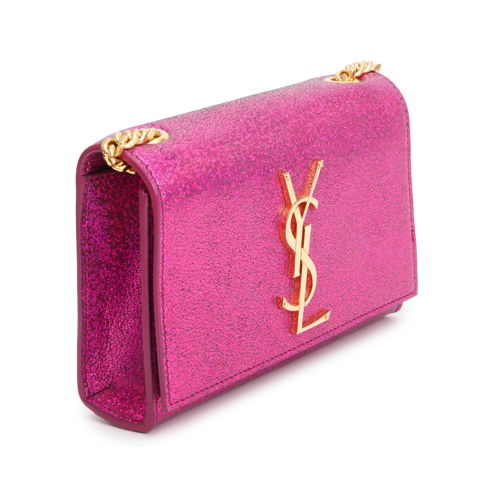 Saint Laurent Pink Glitter Leather Mini Monogram Kate Bag