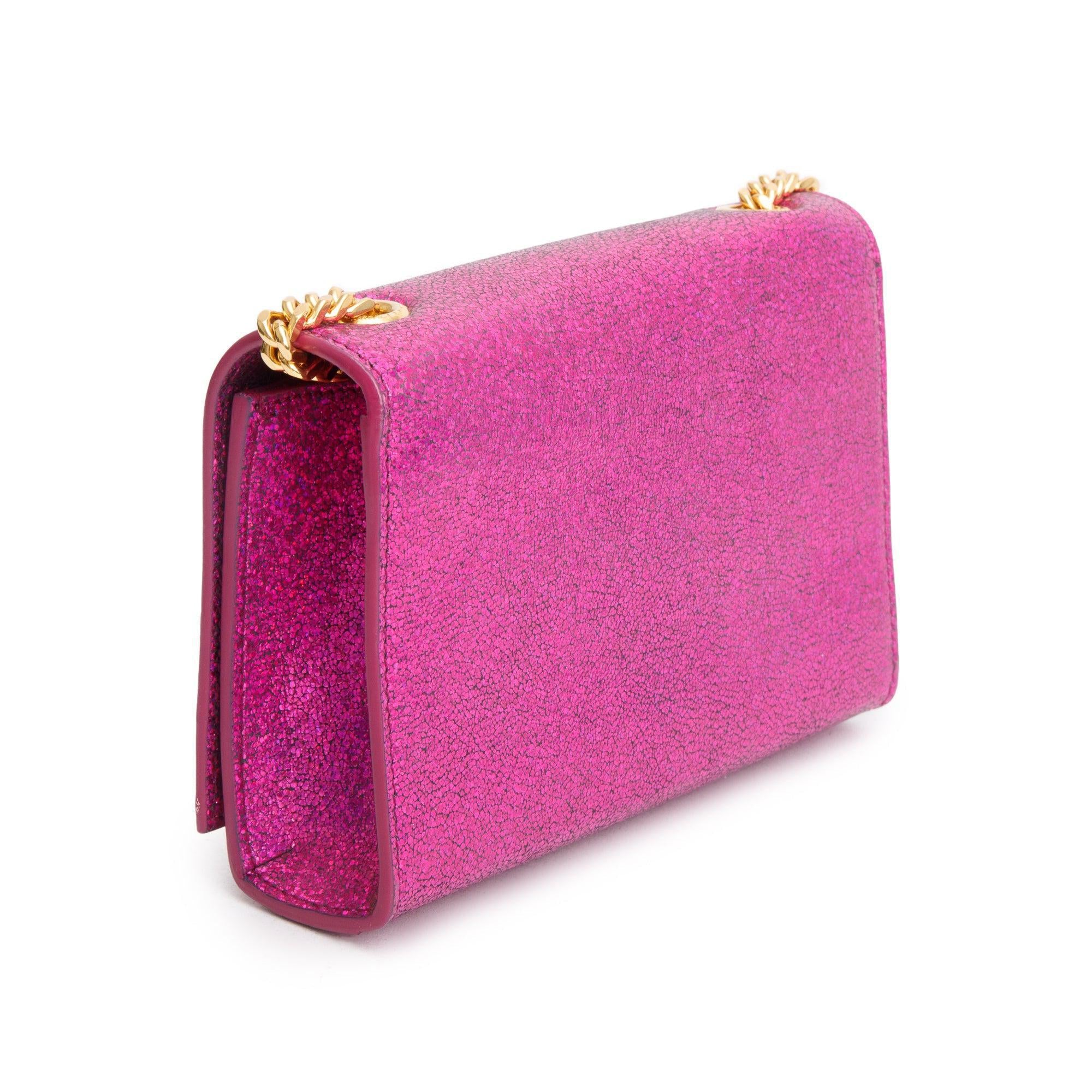 Saint Laurent Pink Glitter Leather Mini Monogram Kate Bag