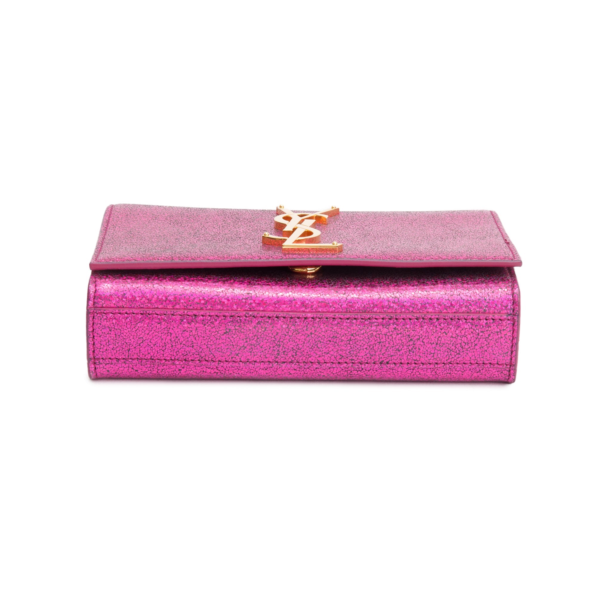 Saint Laurent Pink Glitter Leather Mini Monogram Kate Bag