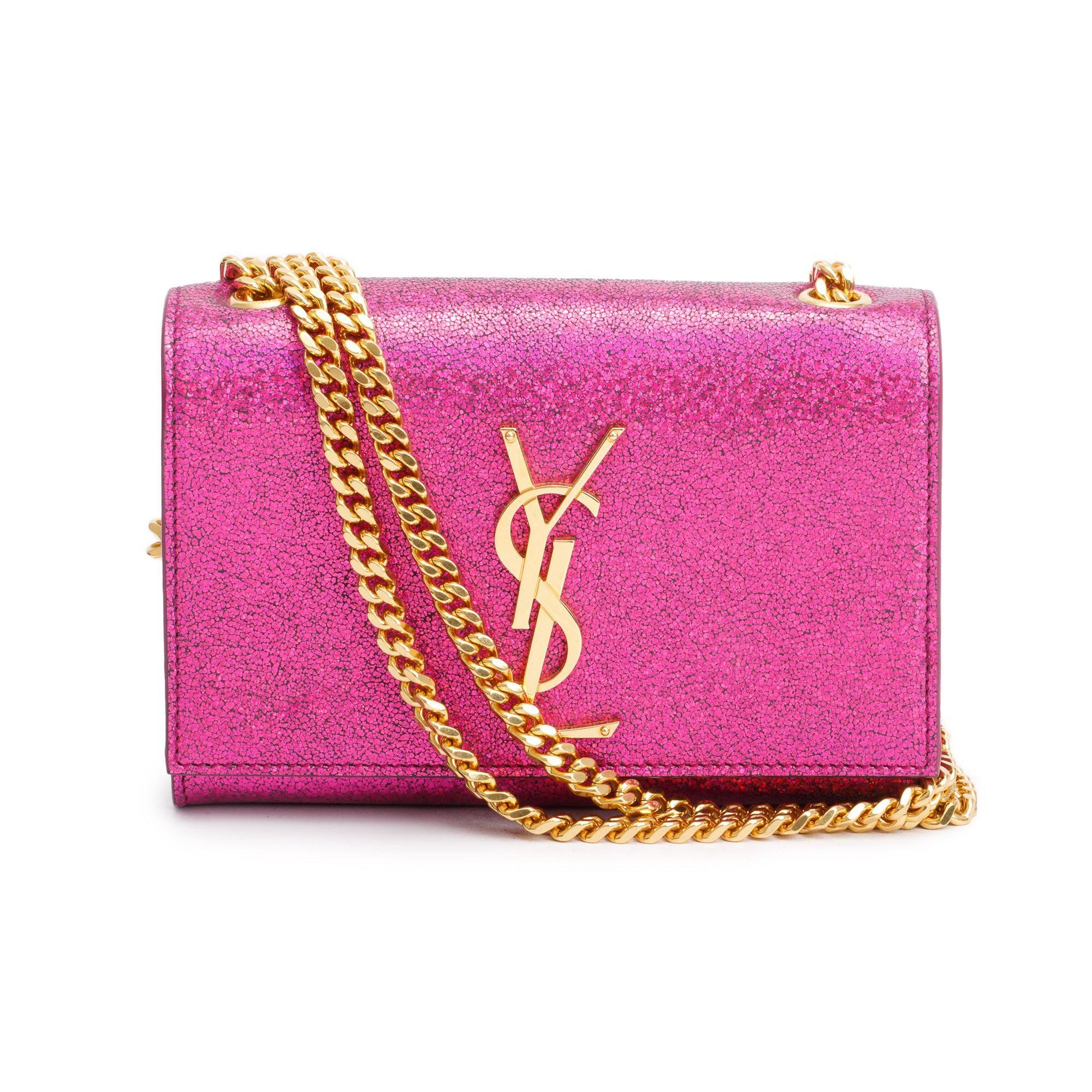 Saint Laurent Pink Glitter Leather Mini Monogram Kate Bag
