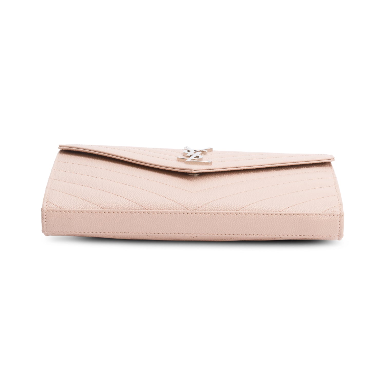 Saint Laurent Pink Grain De Poudre Leather Cassandre Envelope Chain Wallet w/ Box & Receipt