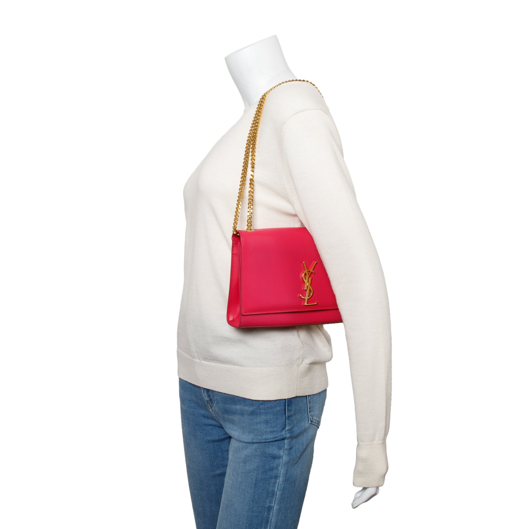 Saint Laurent Pink Grain De Poudre Leather Medium Kate Bag