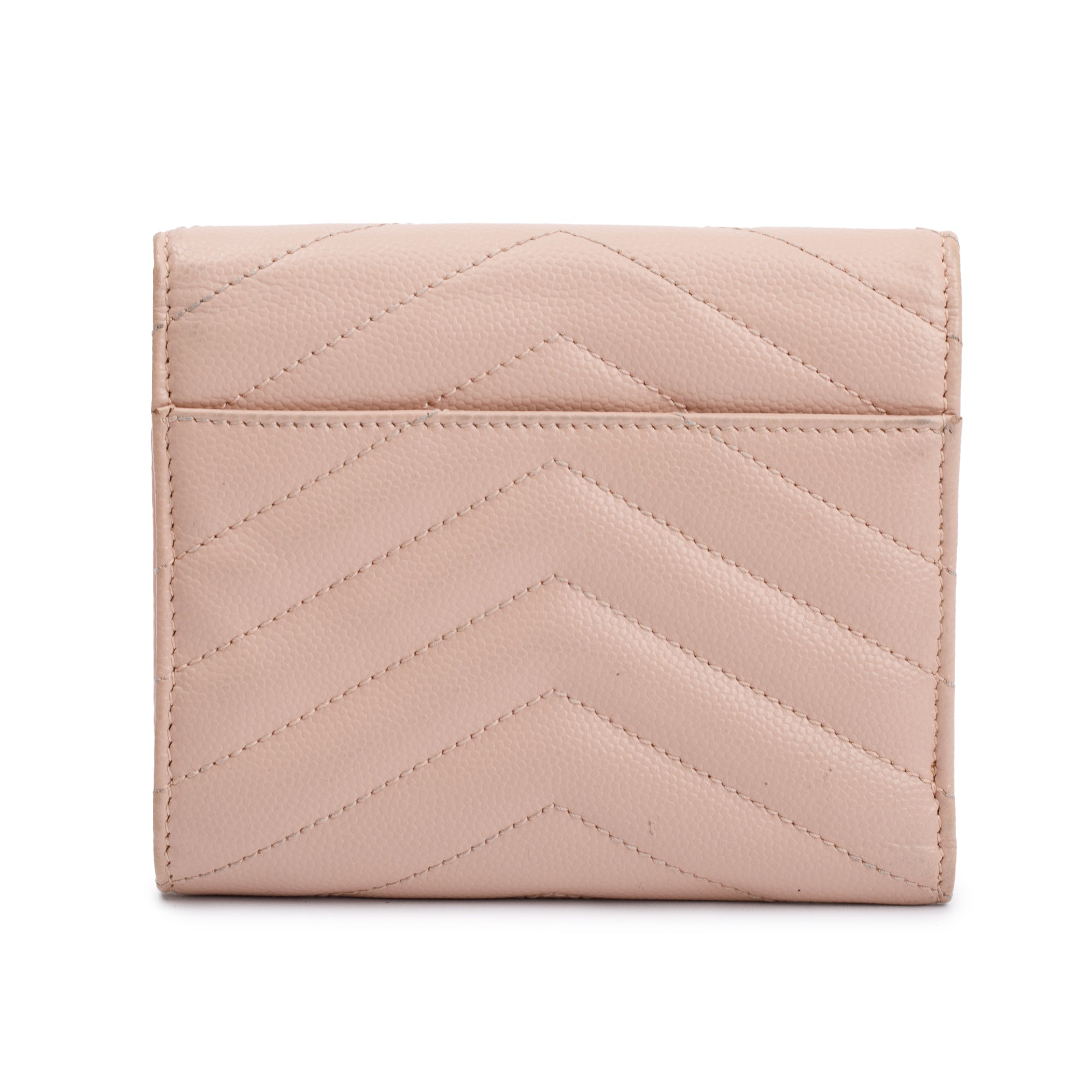 Saint Laurent Pink Grain de Poudre Leather Cassandre Matelasse Compact Tri-Fold Wallet