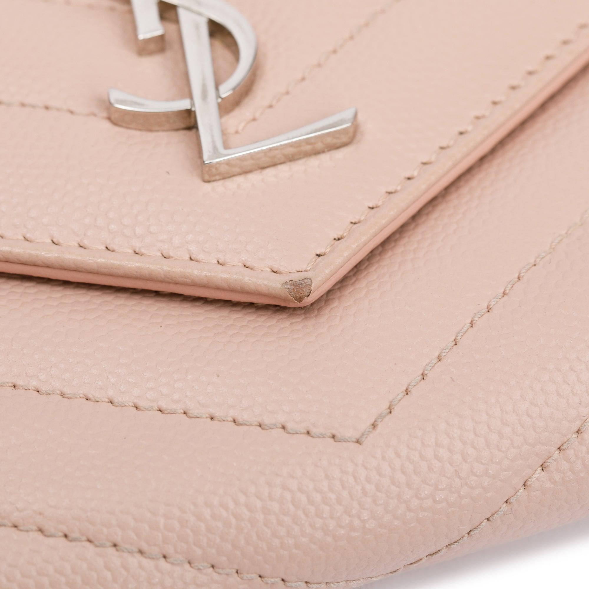 Saint Laurent Pink Grain de Poudre Leather Cassandre Matelasse Compact Tri-Fold Wallet