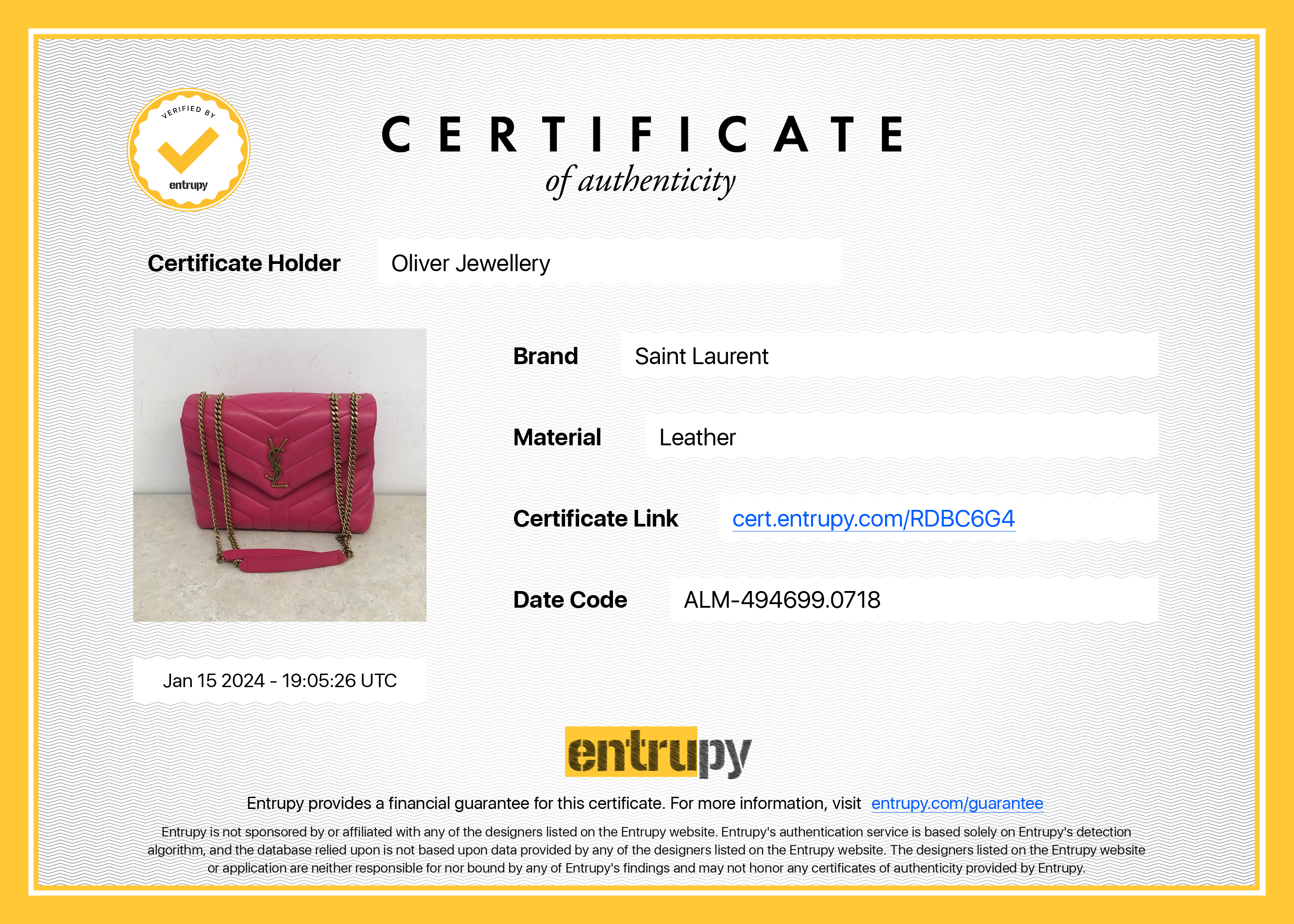 Saint Laurent Pink Leather Small Loulou Chain Shoulder Bag w/ Box