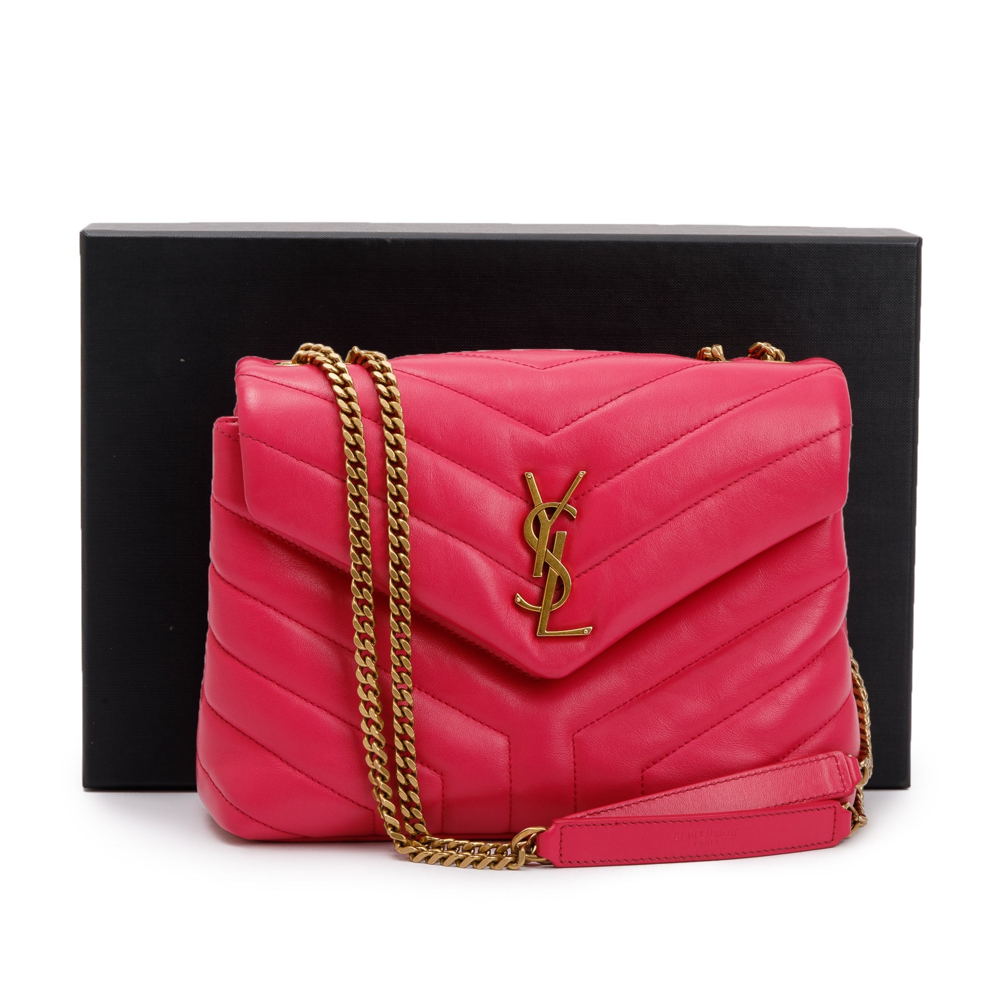 Saint Laurent Pink Leather Small Loulou Chain Shoulder Bag w/ Box
