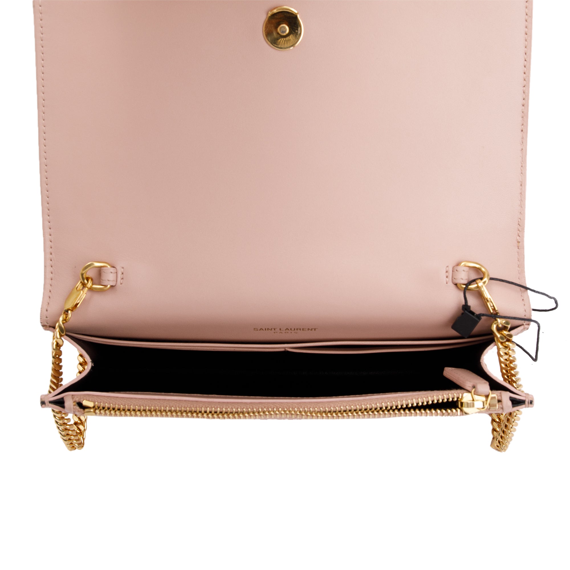Saint Laurent Pink Smooth Calfskin Leather Small Classic Monogram Kate Tassel Chain Bag w/ Box