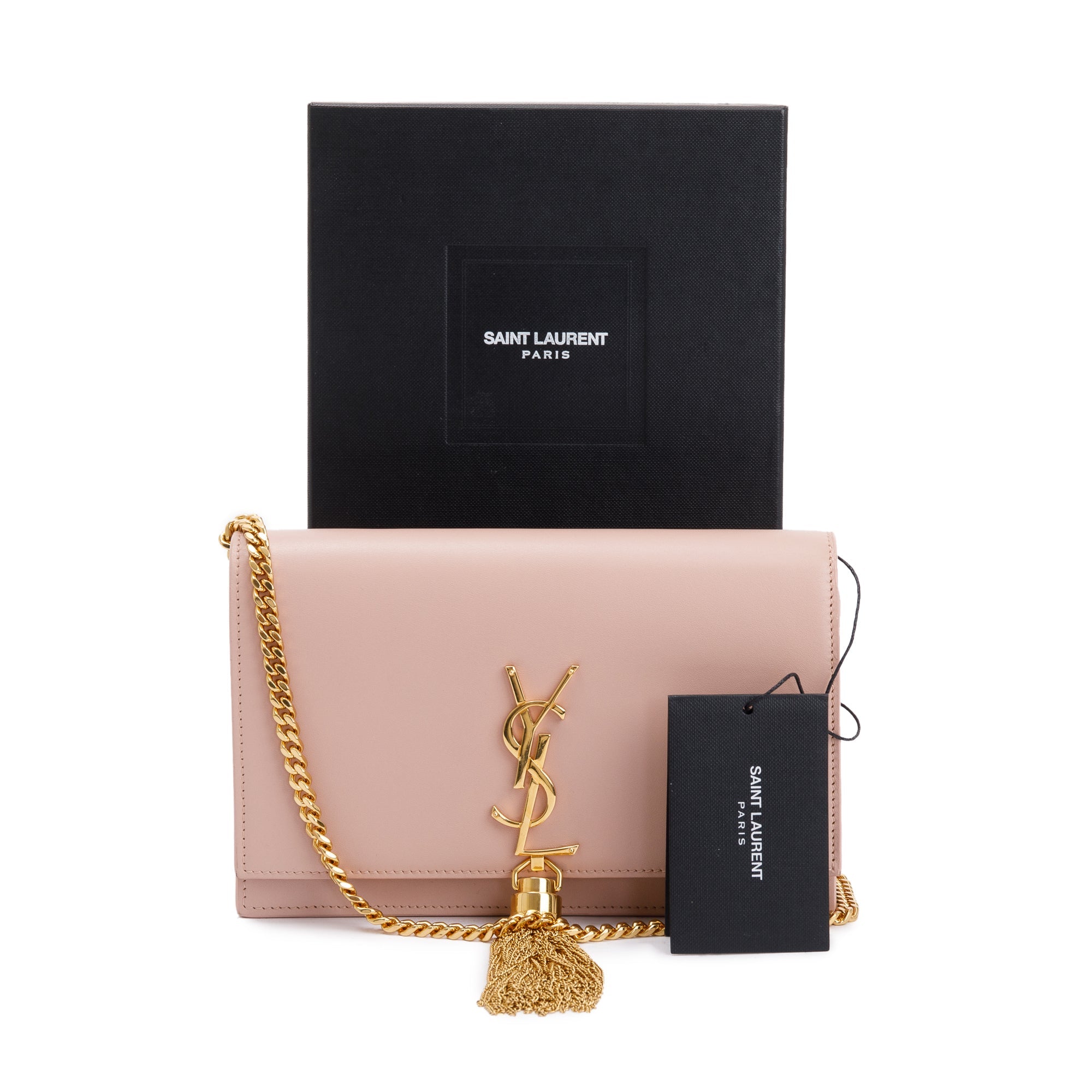 Saint Laurent Pink Smooth Calfskin Leather Small Classic Monogram Kate Tassel Chain Bag w/ Box