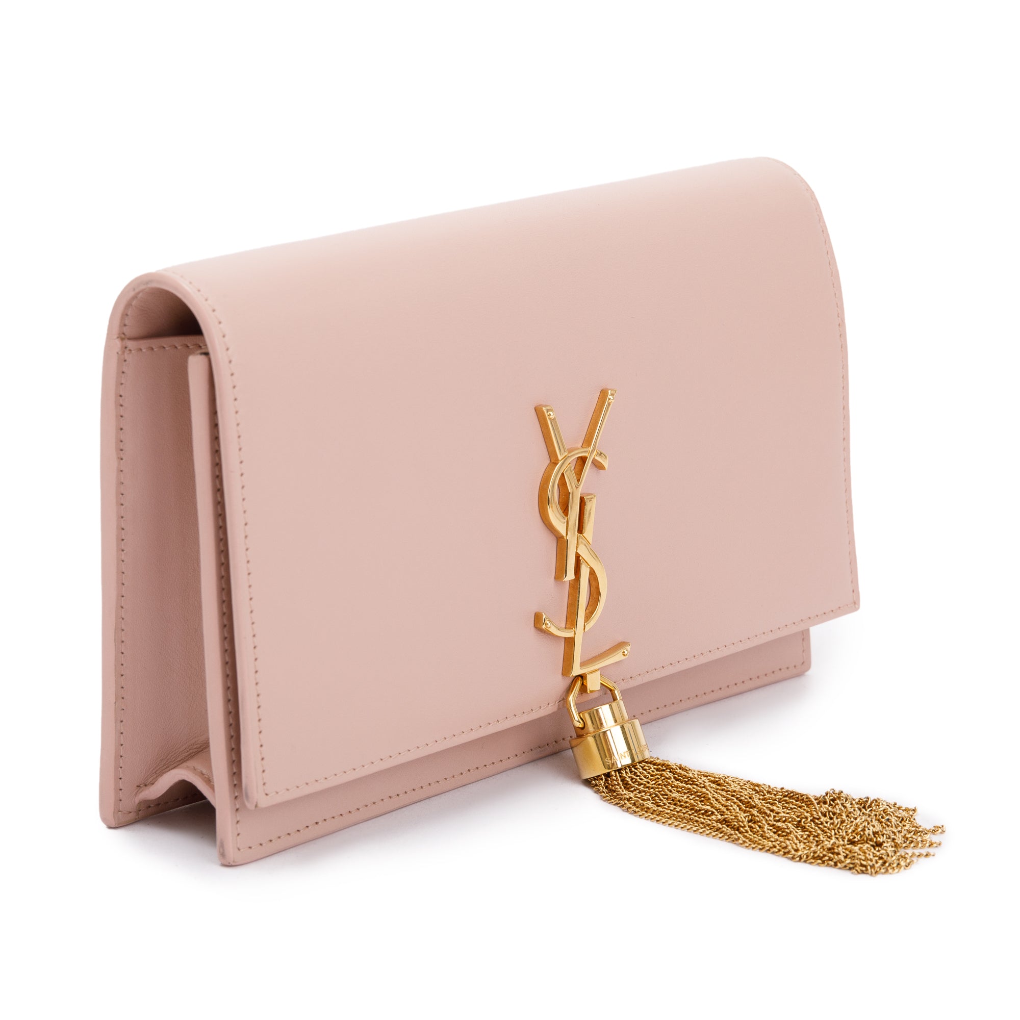 Saint Laurent Pink Smooth Calfskin Leather Small Classic Monogram Kate Tassel Chain Bag w/ Box