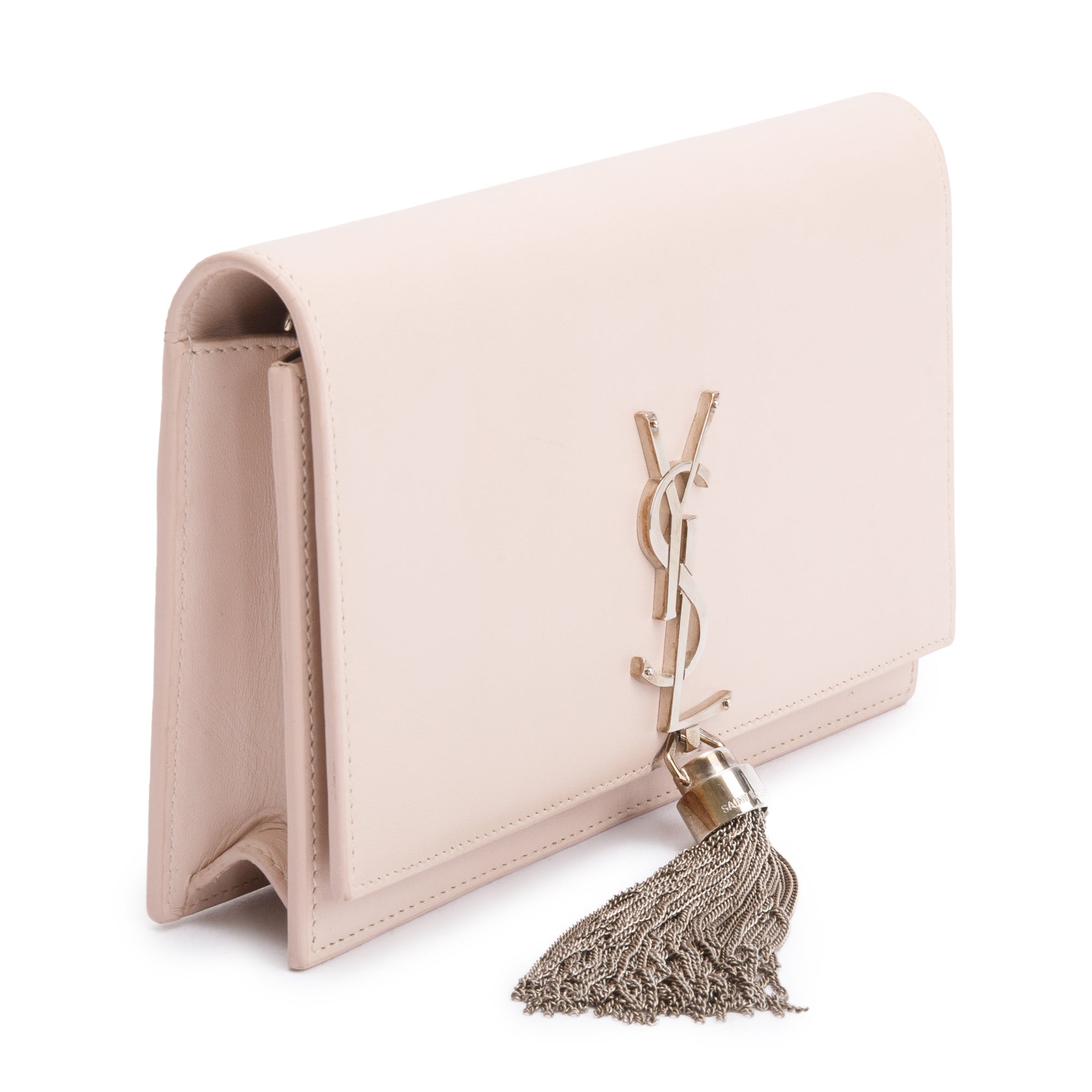 Saint Laurent Pink Smooth Leather Small Classic Monogram Kate Tassel Chain Bag