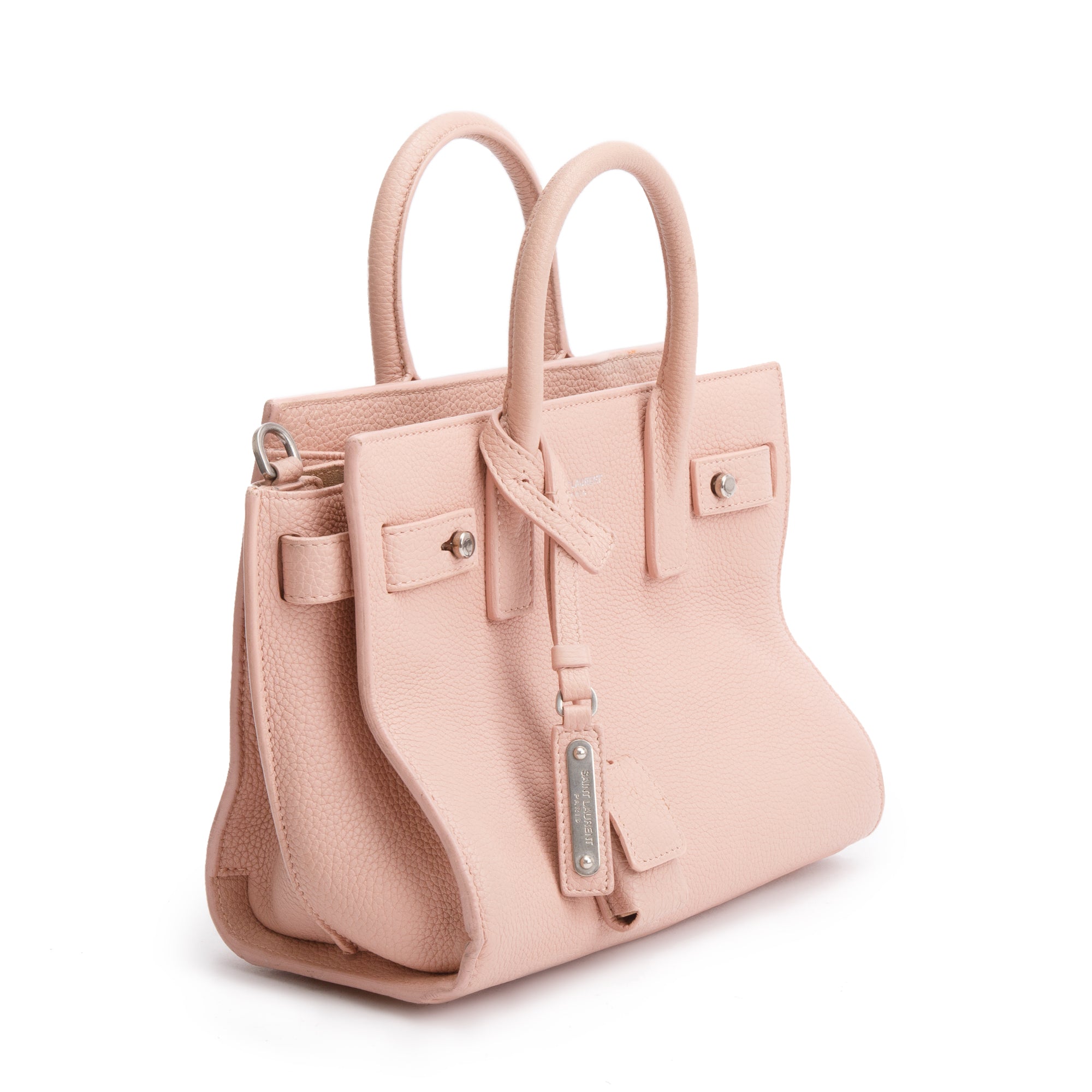 Saint Laurent Pink Supple Calfskin Leather Nano Sac De Jour w/ Strap